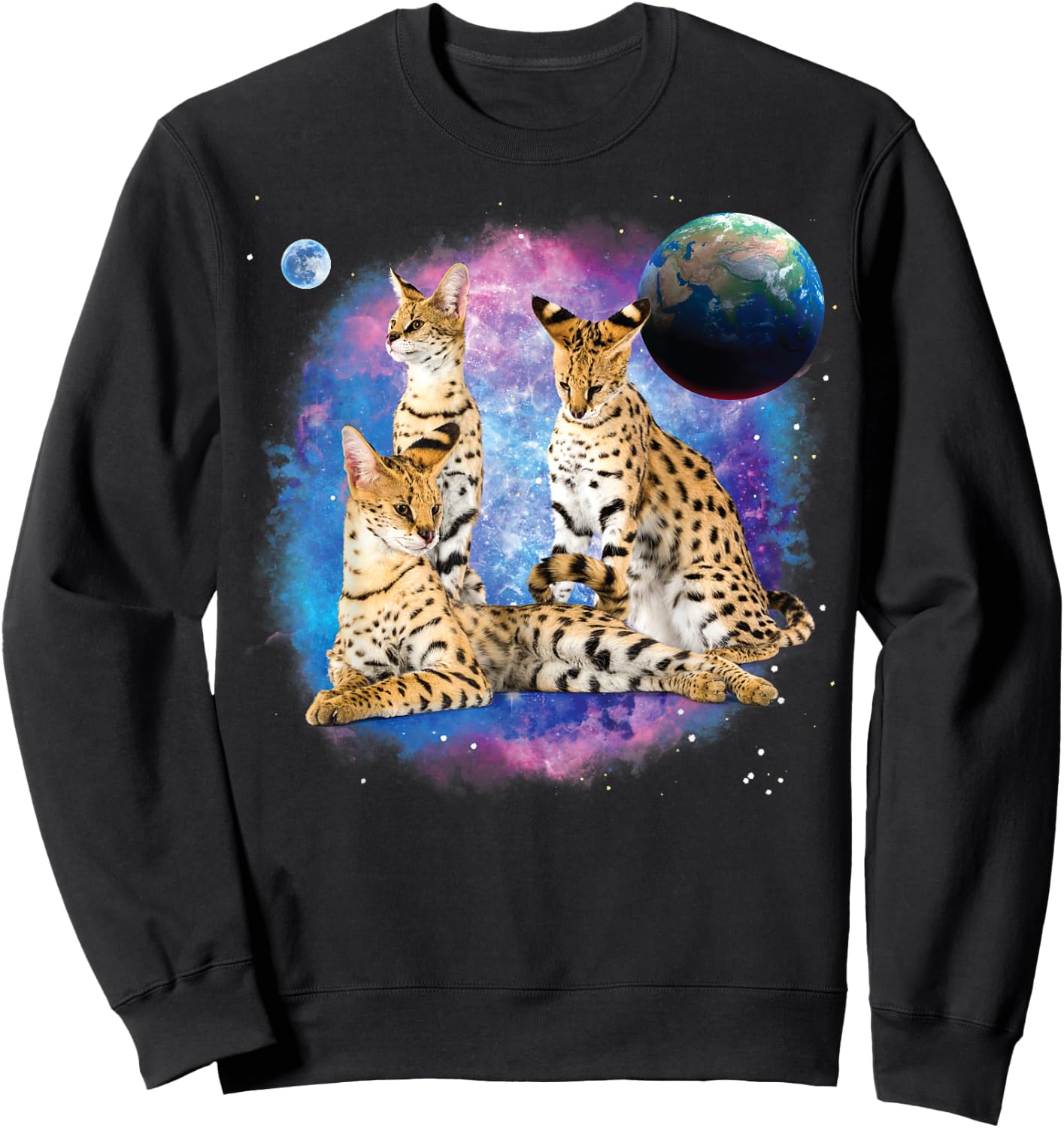 Serval Cats in the Galaxy, Serval Lover, Funny Serval Cat Men Women Kids Sweatshirt - Sweatshirt | Black