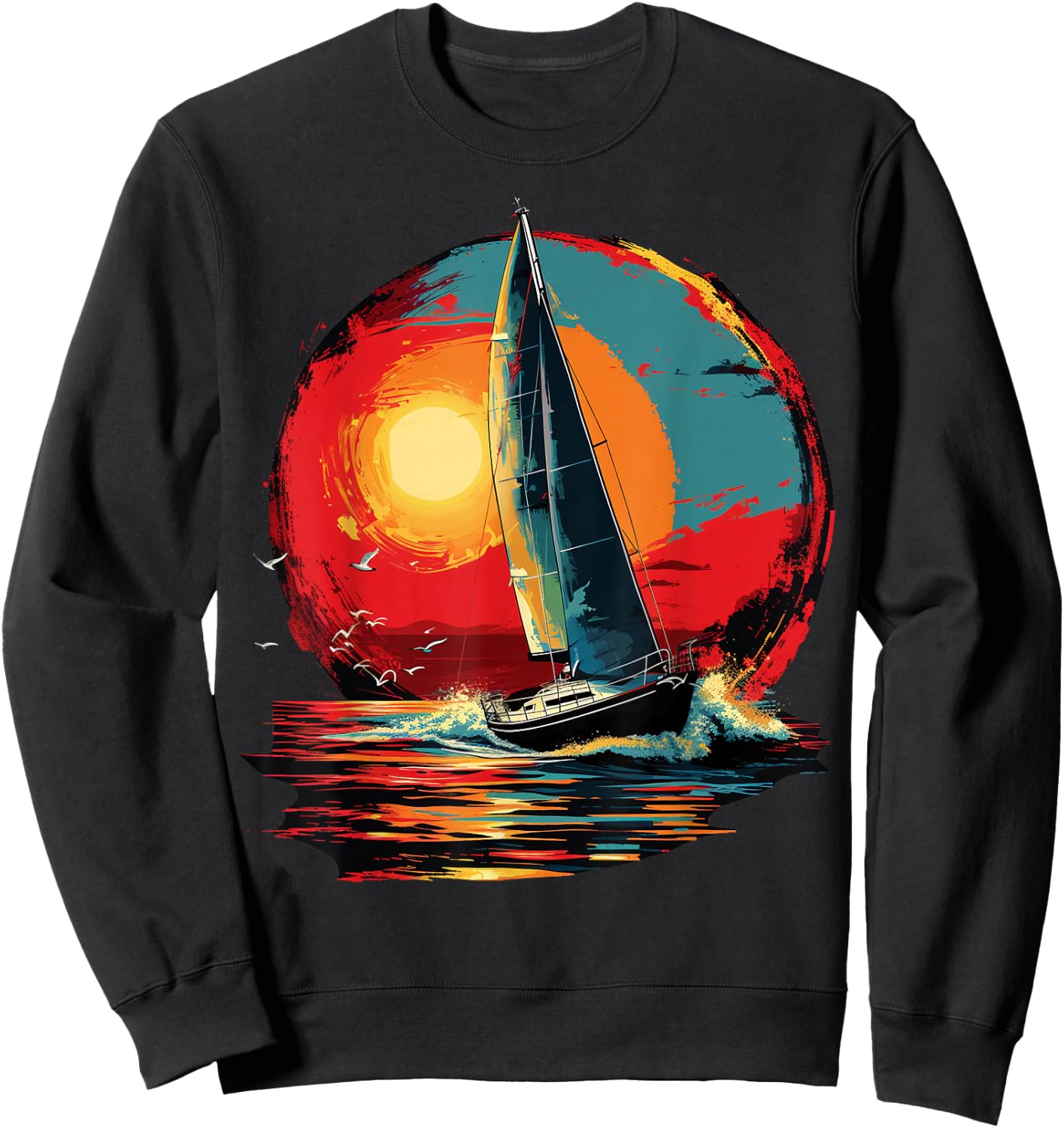 Colorful painted Sailboat on artistic Sailing Sweatshirt - Sweatshirt | Black