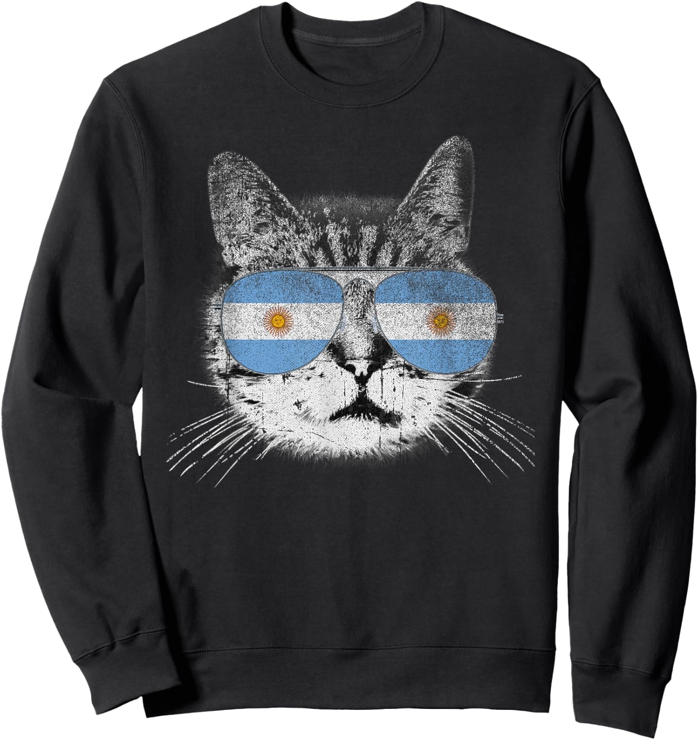 Cat Shirt Argentina Flag Country Retro Funny Men Women Gift Sweatshirt - Sweatshirt | Black