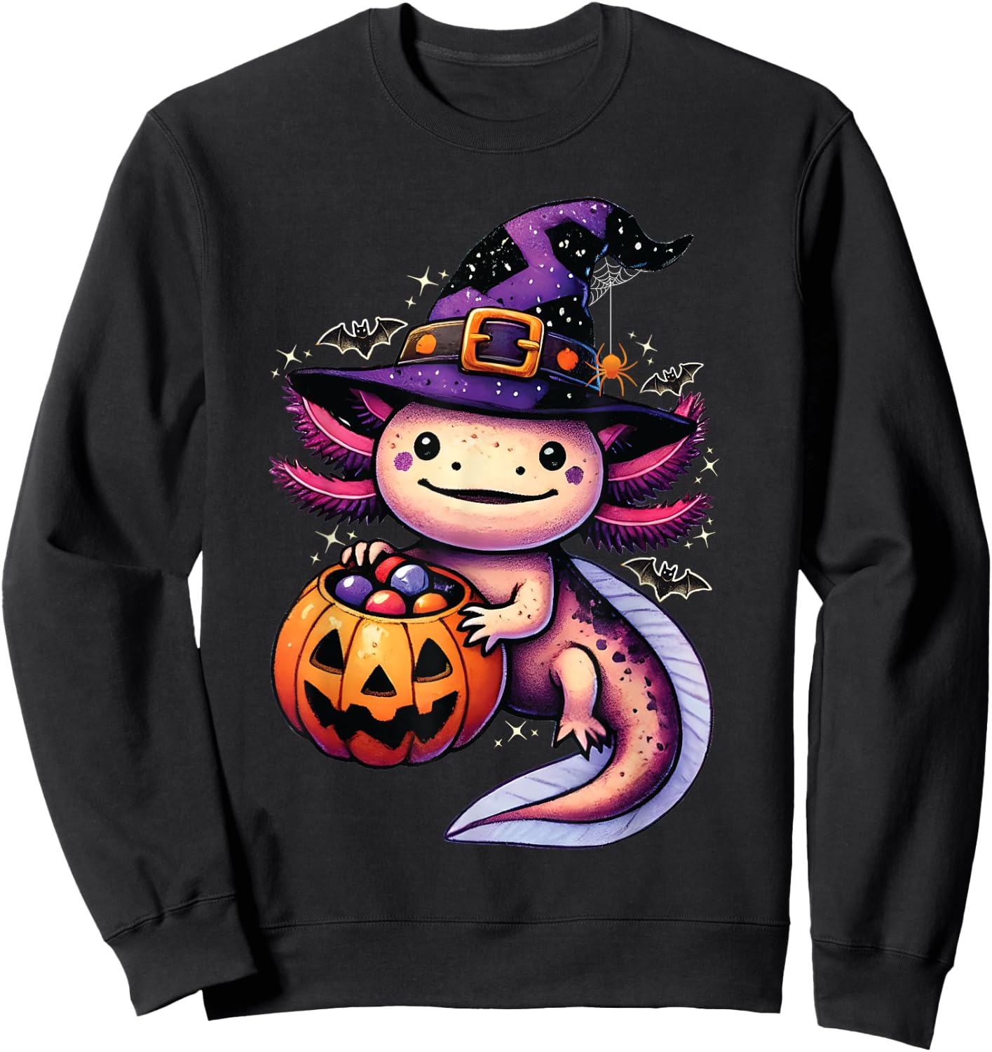 Sea Animal lovers Axolotl Witch Hat celebrating Halloween Sweatshirt - Sweatshirt | Black
