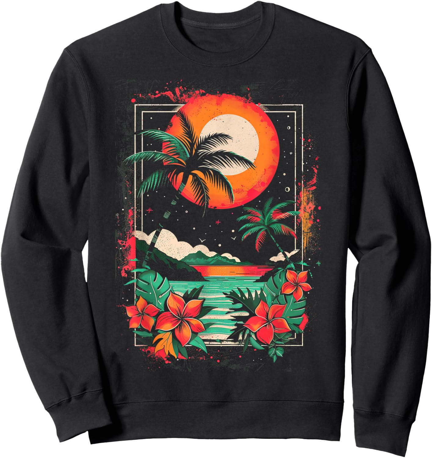 Hawaiian Design | Cool | S - 6XL | Men's Graphic Sweatshirt - Sweatshirt | Black