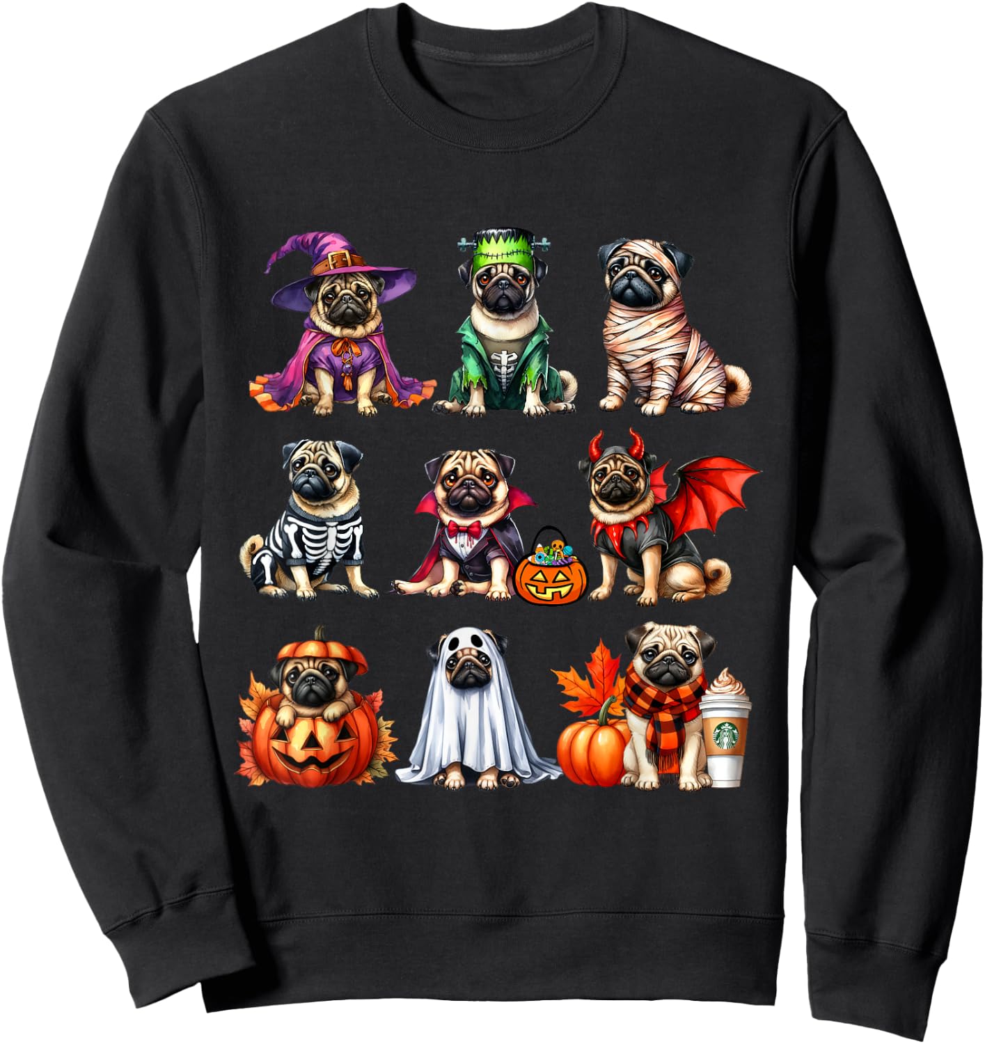 Pug Halloween Costume Spooky Ghost Pumpkin Pug Halloween Sweatshirt - Sweatshirt | Black