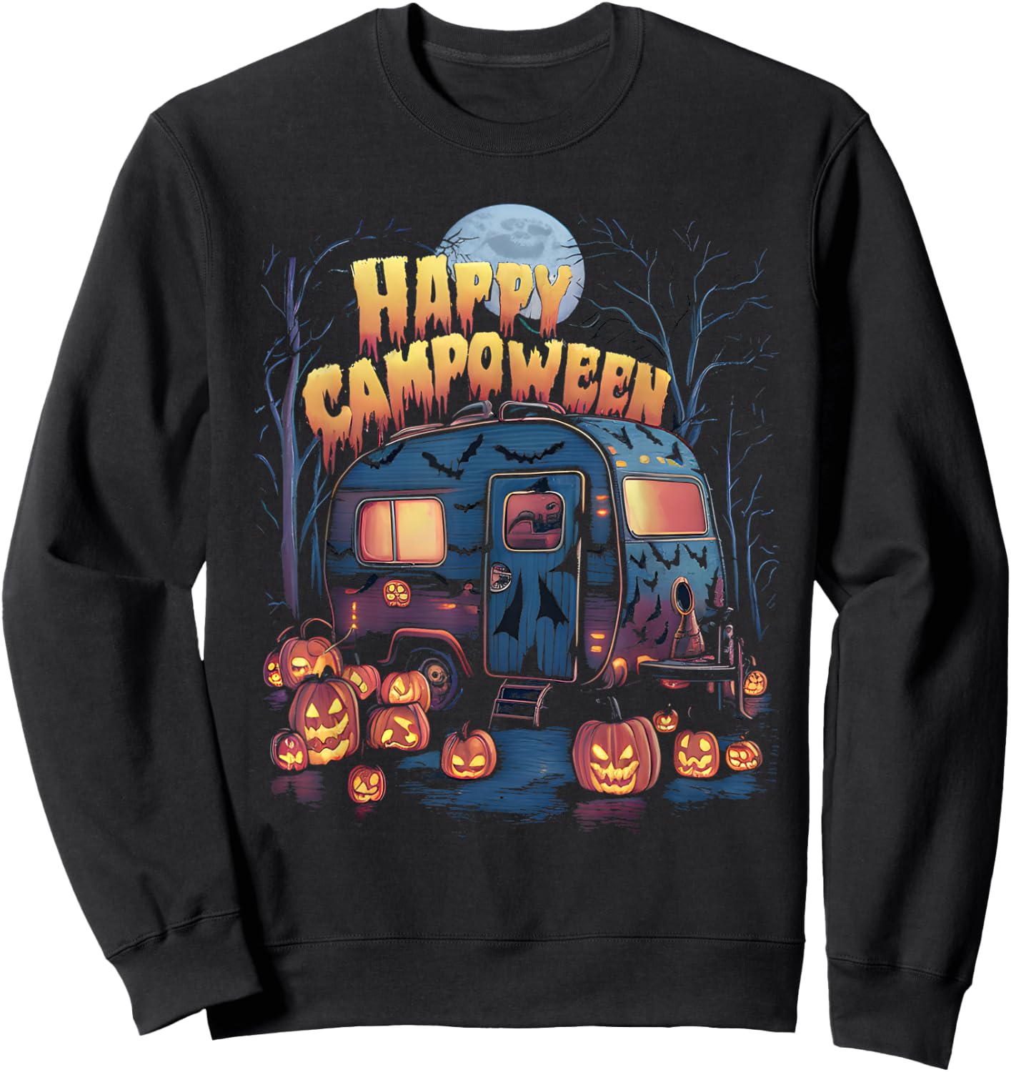 Happy Camp-O-Ween Halloween Camping Ghosts and Campfires Sweatshirt - Sweatshirt | Black