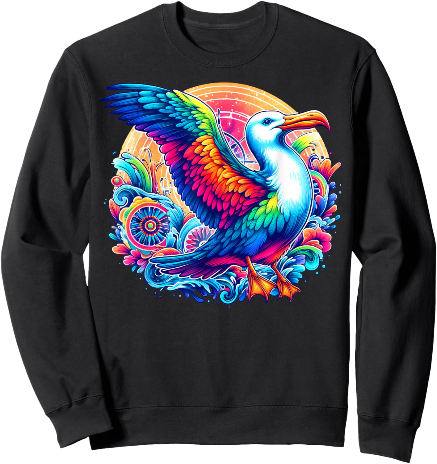 Cool Albatross Spirit Animal Illustration Tie Dye Art Sweatshirt - Sweatshirt | Black