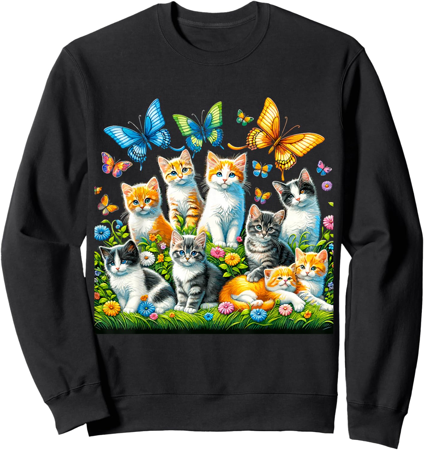 Cats and Butterflies Sweatshirt - Sweatshirt | Black
