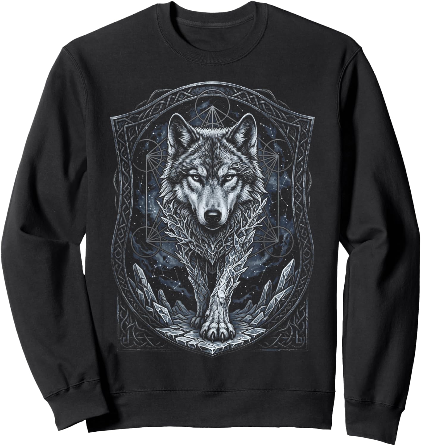 Cosmic Arctic Wolf Celtic Mystic Fantasy Art Sweatshirt - Sweatshirt | Black