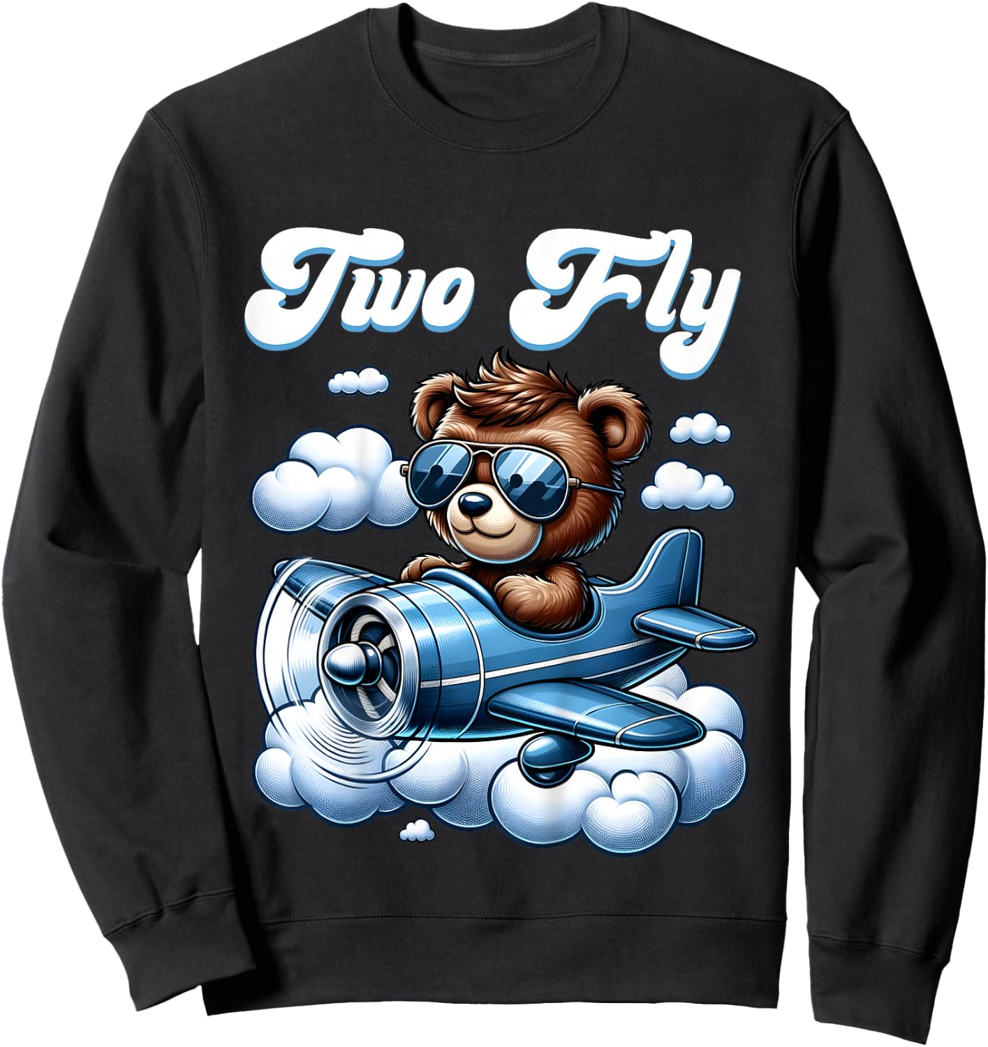2nd Birthday Airplane Two Plane Teddy Bear Flying Aviation Sweatshirt - Sweatshirt | Black