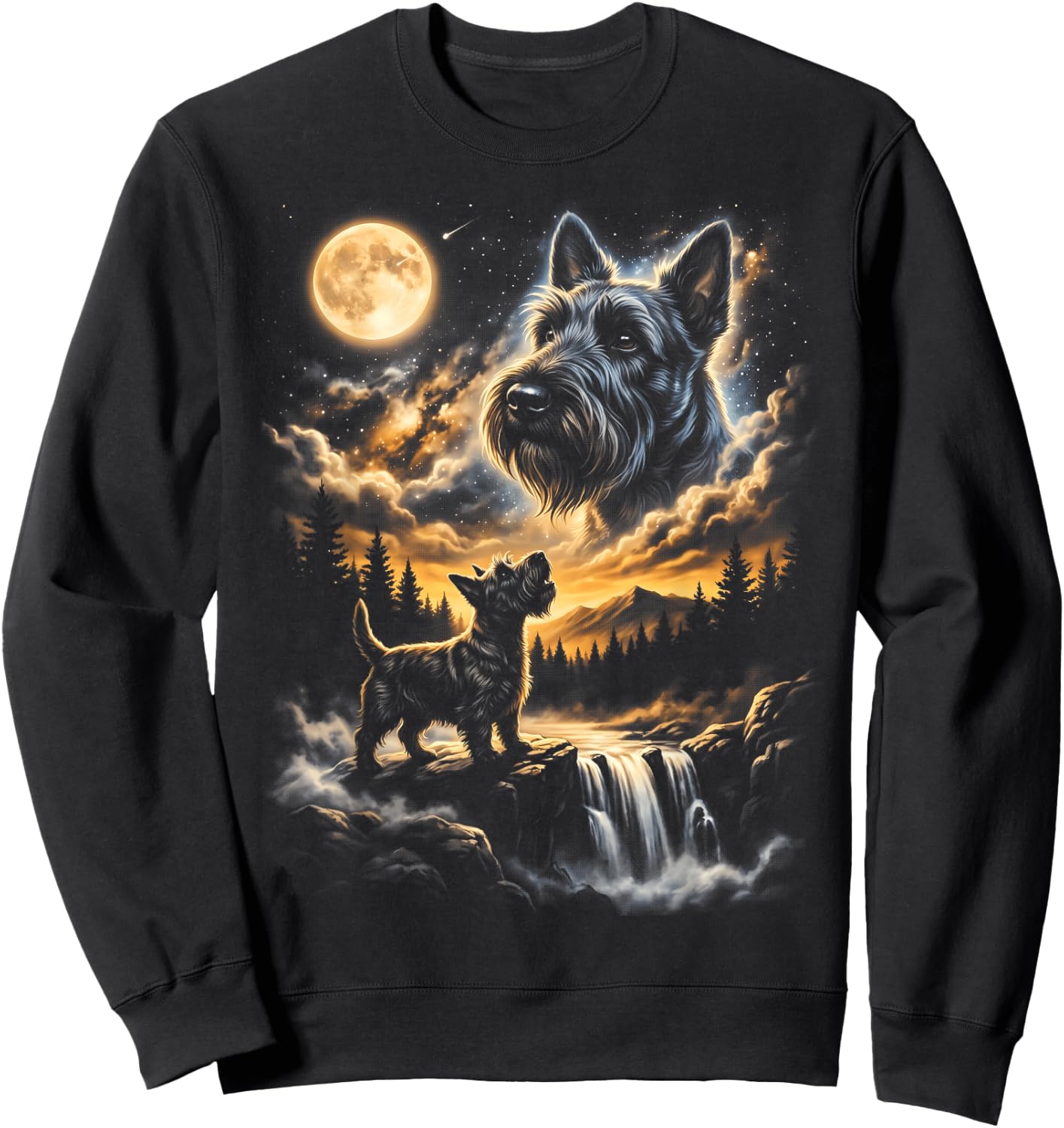 Scottish Terrier Howling to The Moon Sweatshirt - Sweatshirt | Black