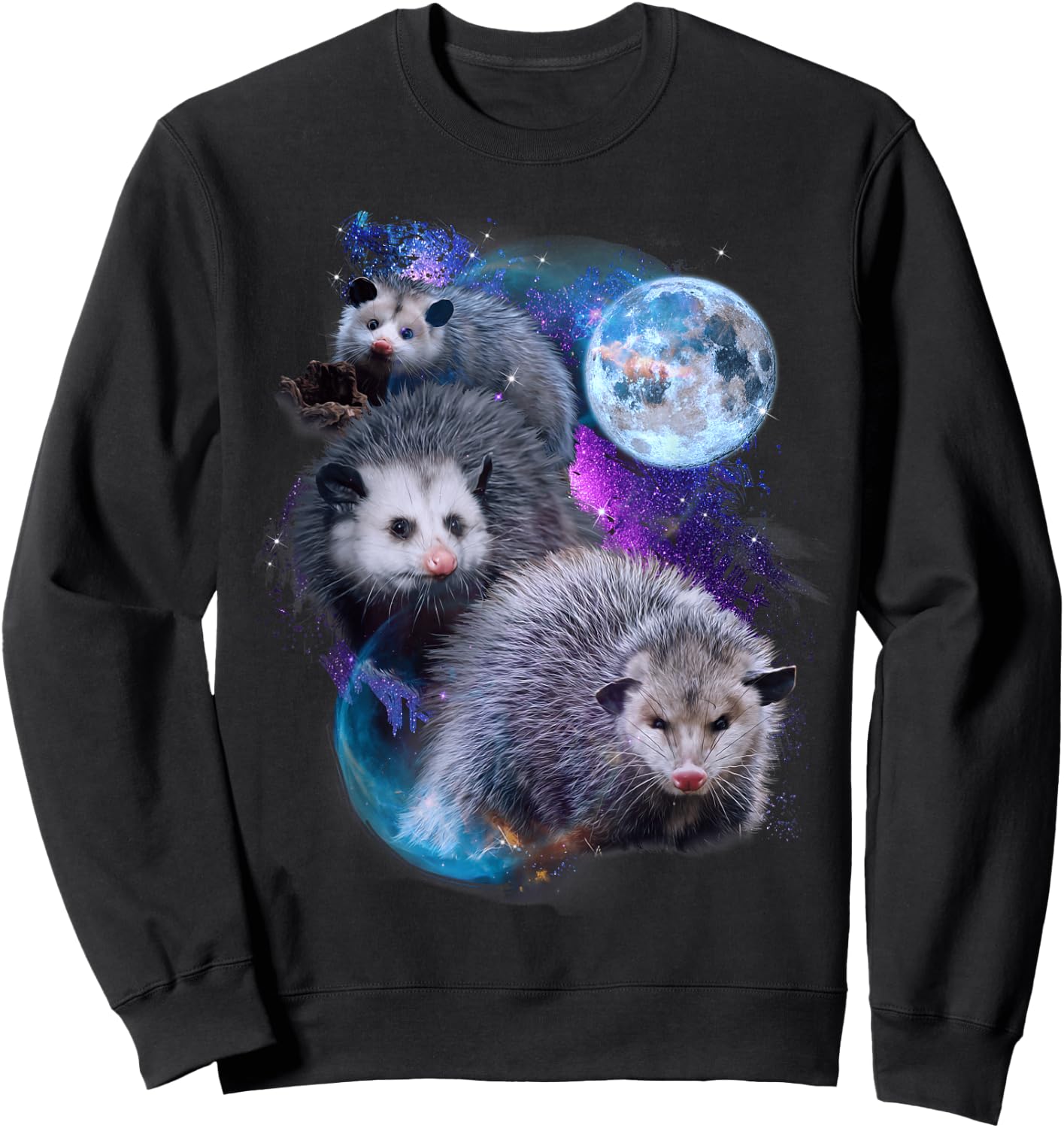 3 Moon Opossum Funny Marsupial Rodent Opossum Art Novelty Sweatshirt - Sweatshirt | Black