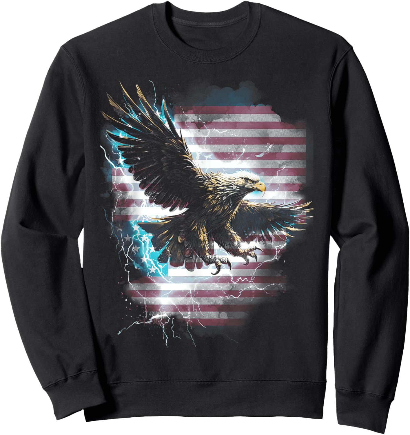 American Bald Eagle Lightning USA Flag Patriotic Freedom Sweatshirt - Sweatshirt | Black