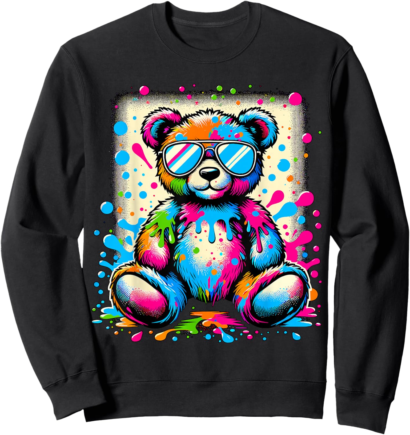 Colorful Teddy Bear with Sunglasses Sweatshirt - Sweatshirt | Black