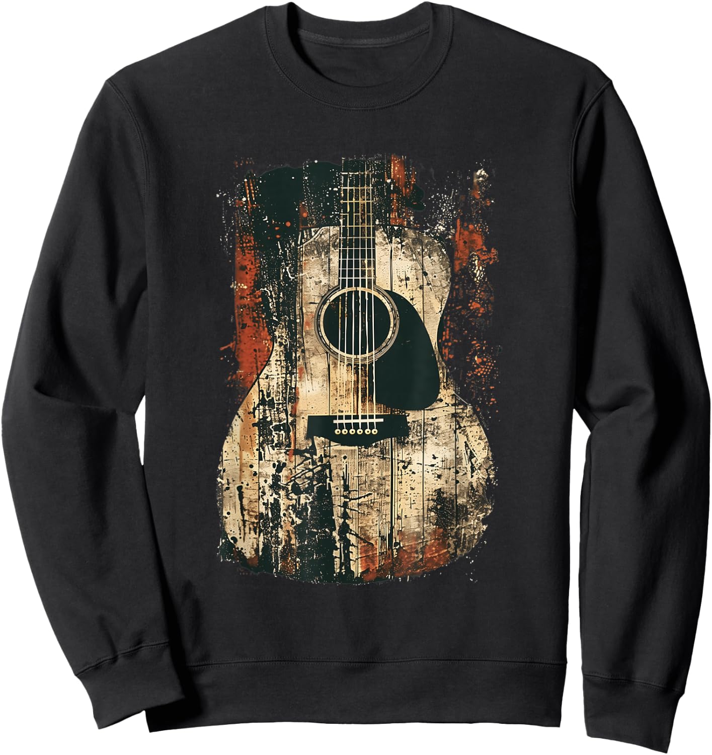 Acoustic Guitar, Vintage, Distressed, Rock & Roll Music Sweatshirt - Sweatshirt | Black