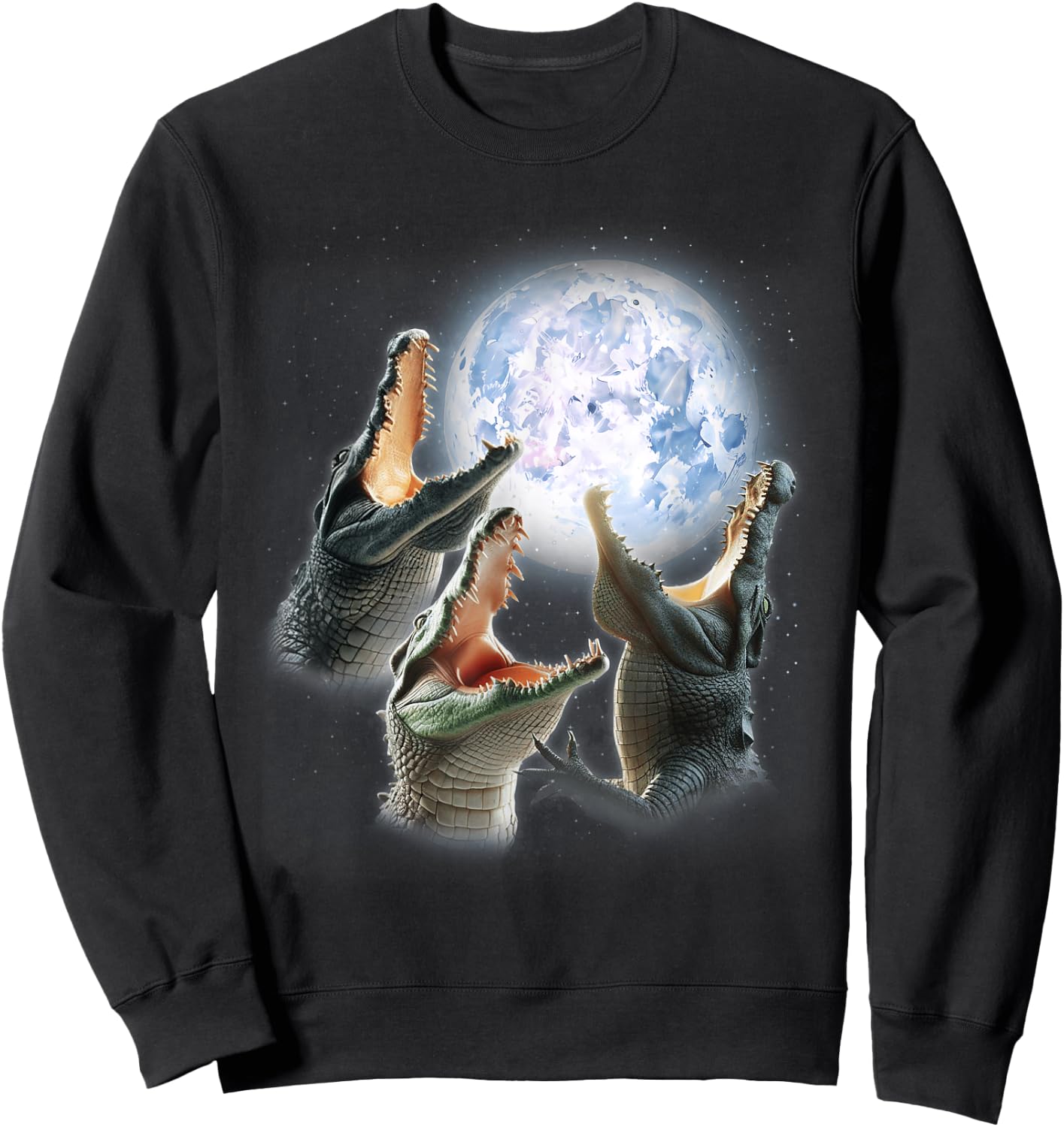 3 Alligator Howling At The Moon Funny Crocodile Alligator Sweatshirt - Sweatshirt | Black
