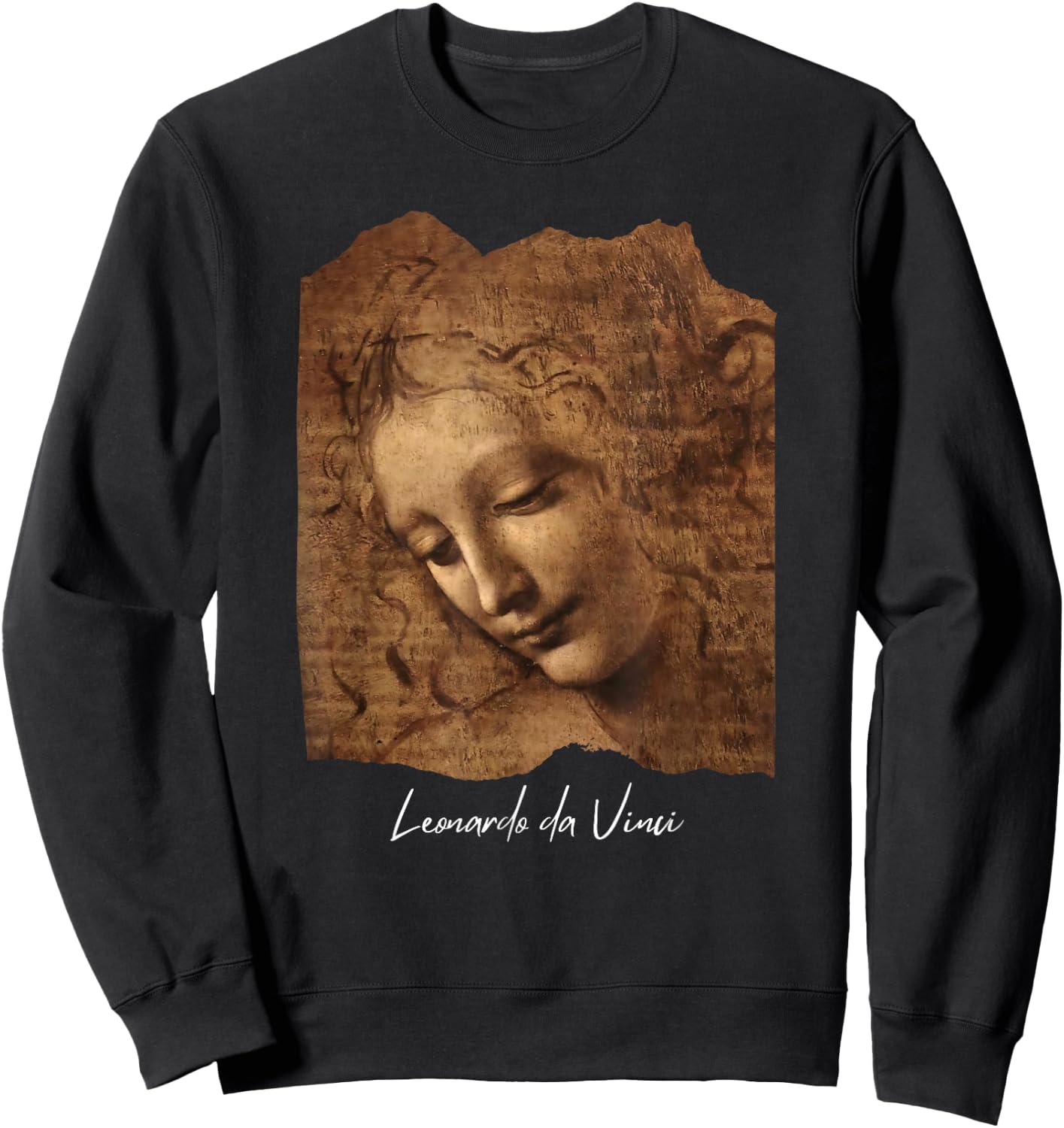 Head of a Young Woman by Leonardo da Vinci Famous Painting Sweatshirt - Sweatshirt | Black