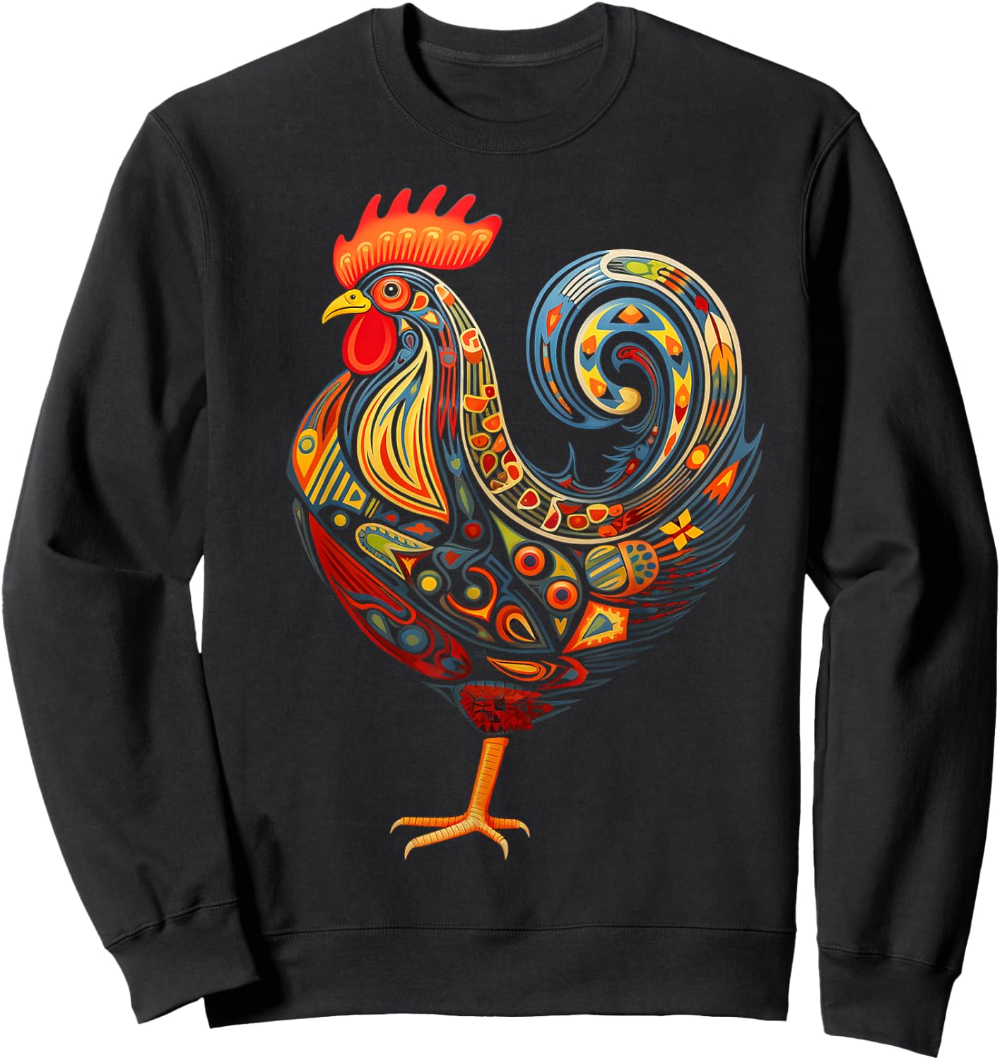 Chicken Mandala Animal Motif Illustration Chicken Sweatshirt - Sweatshirt | Black