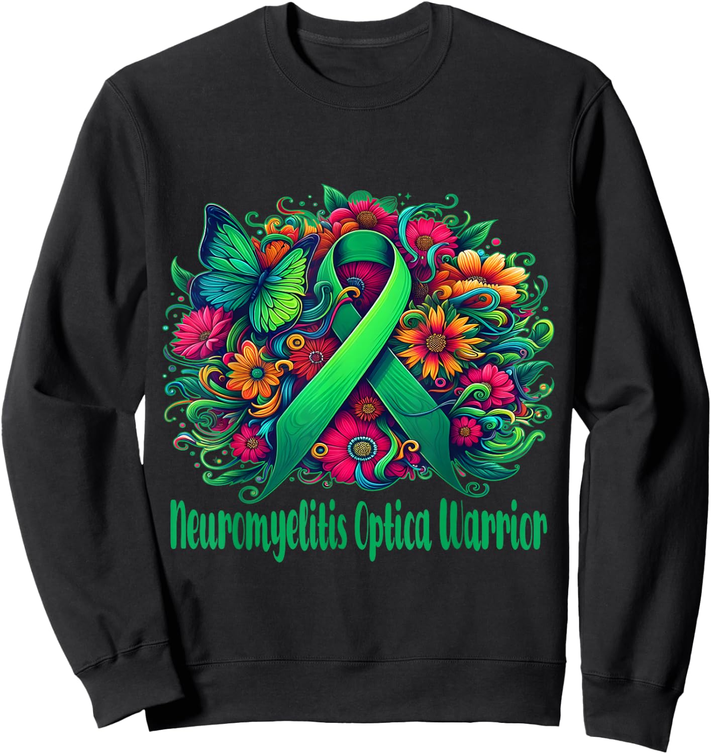 neuromyelitis optica Awareness green floral and ribbon Sweatshirt - Sweatshirt | Black