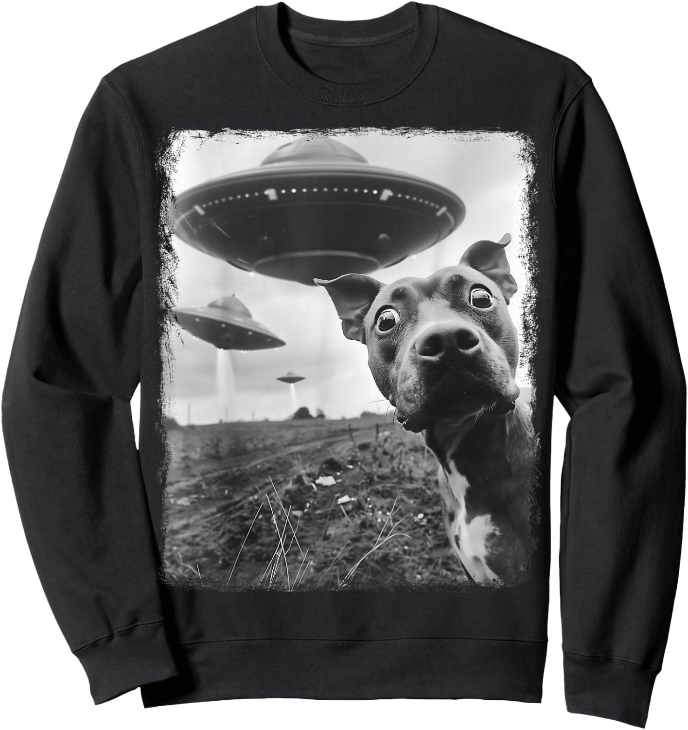 Staffordshire Bull Terrier Dog UFO Extraterrestrial Selfie Sweatshirt - Sweatshirt | Black