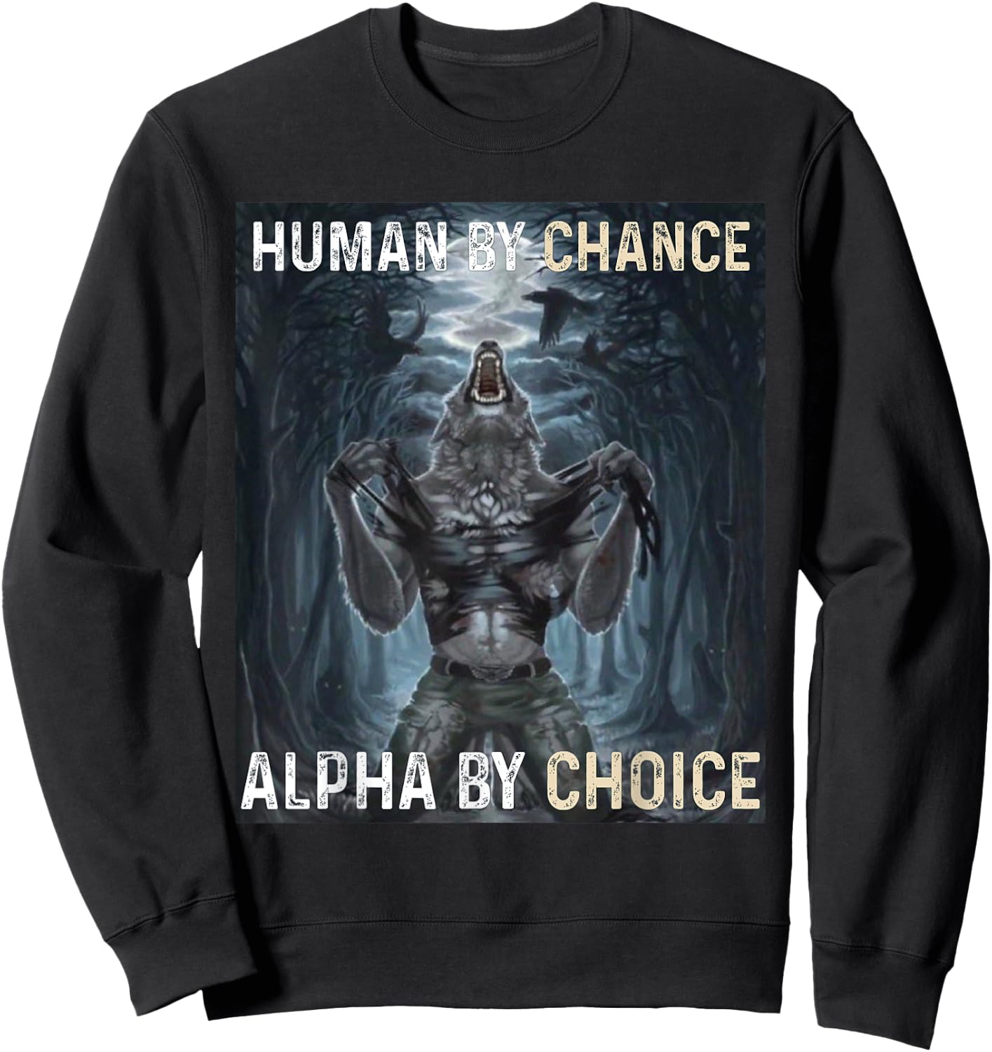 Human By Chance Alpha By Choice Cool Funny Alpha Wolf Meme Sweatshirt - Sweatshirt | Black