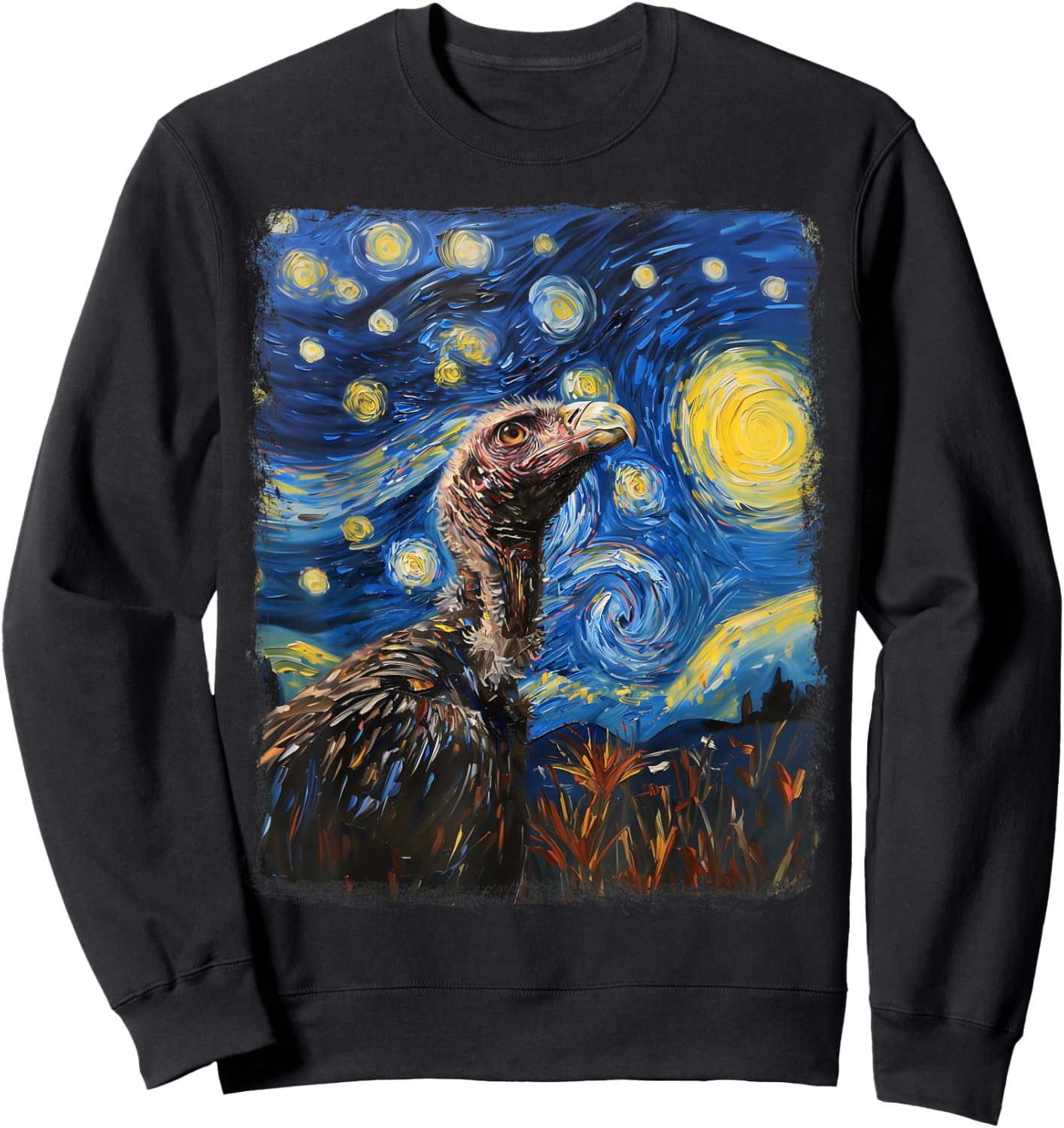 Vulture Bird Starry Night Painting Sweatshirt - Sweatshirt | Black