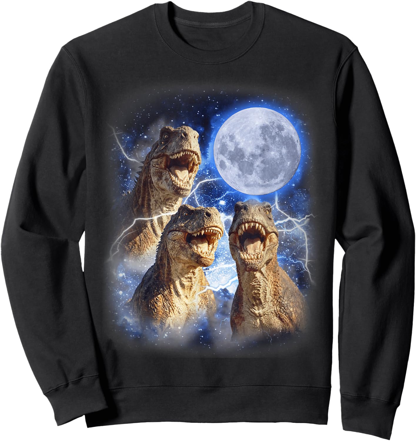 3 Tyrannosaurus Moon Howling Prehistoric Funny Dinosaurs Sweatshirt - Sweatshirt | Black