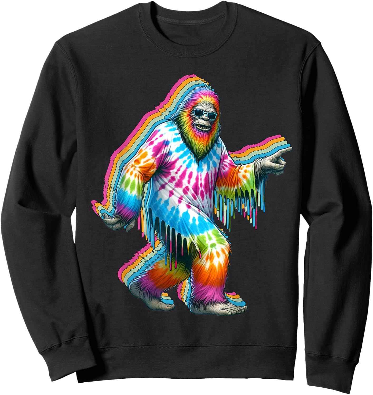 Funny Vintage Retro Graphic Sasquatch Big Foot in Tie Dye Sweatshirt - Sweatshirt | Black