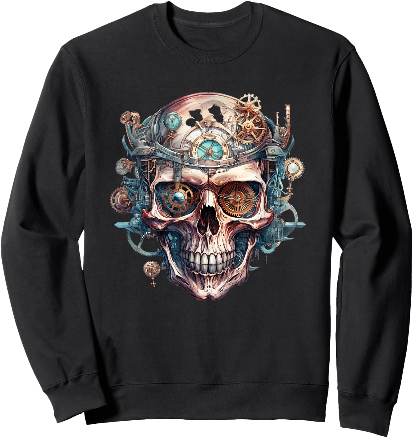 Steampunk skull mechanic gear cyborg vintage Sweatshirt - Sweatshirt | Black