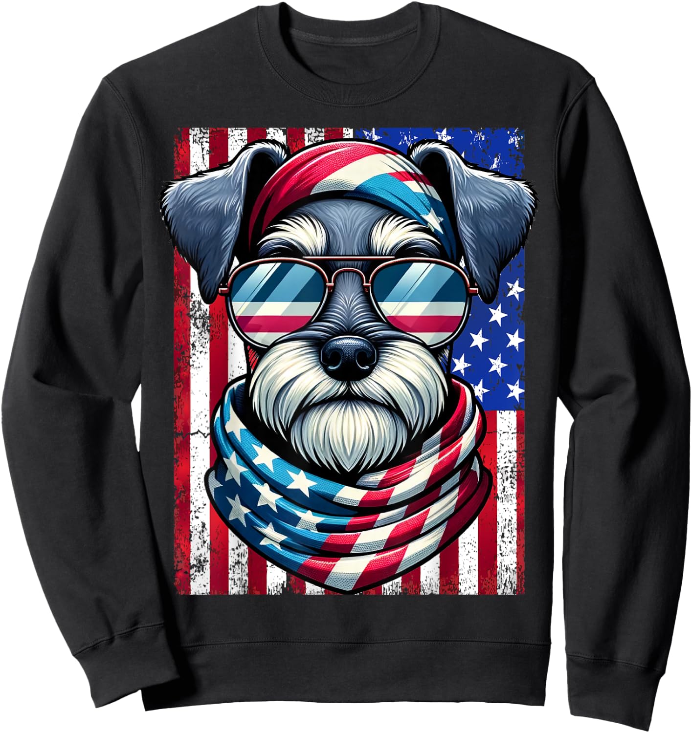 Miniature Schnauzer Dog American Flag 4th of July Patriotic Sweatshirt - Sweatshirt | Black