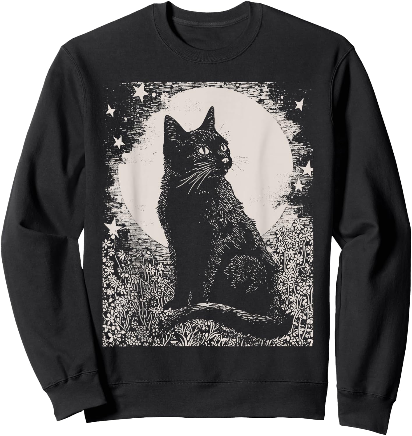 Gothic Black Cat in Garden Plant Flower Witch Halloween Men Women Sweatshirt - Sweatshirt | Black