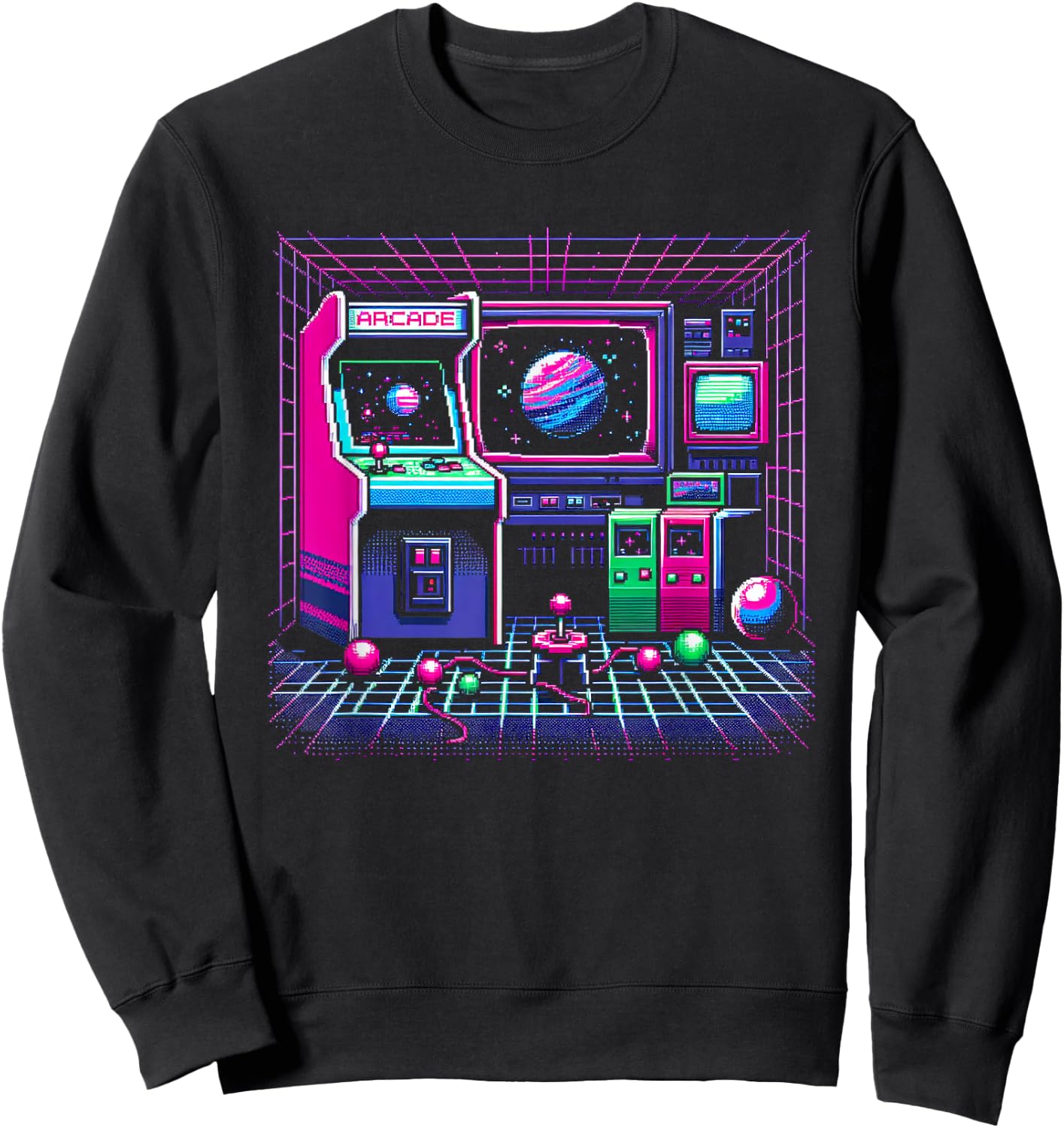 1980s Arcade Pixel Art Sweatshirt - Sweatshirt | Black