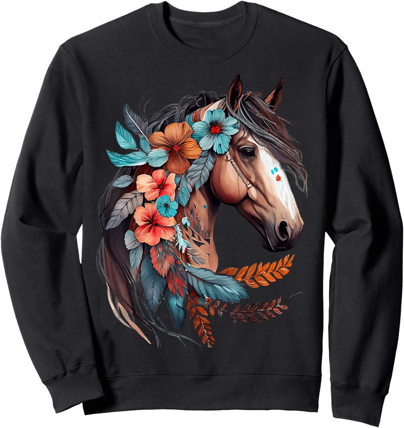 Floral Wild Horse Country Horse Riding Sweatshirt - Sweatshirt | Black