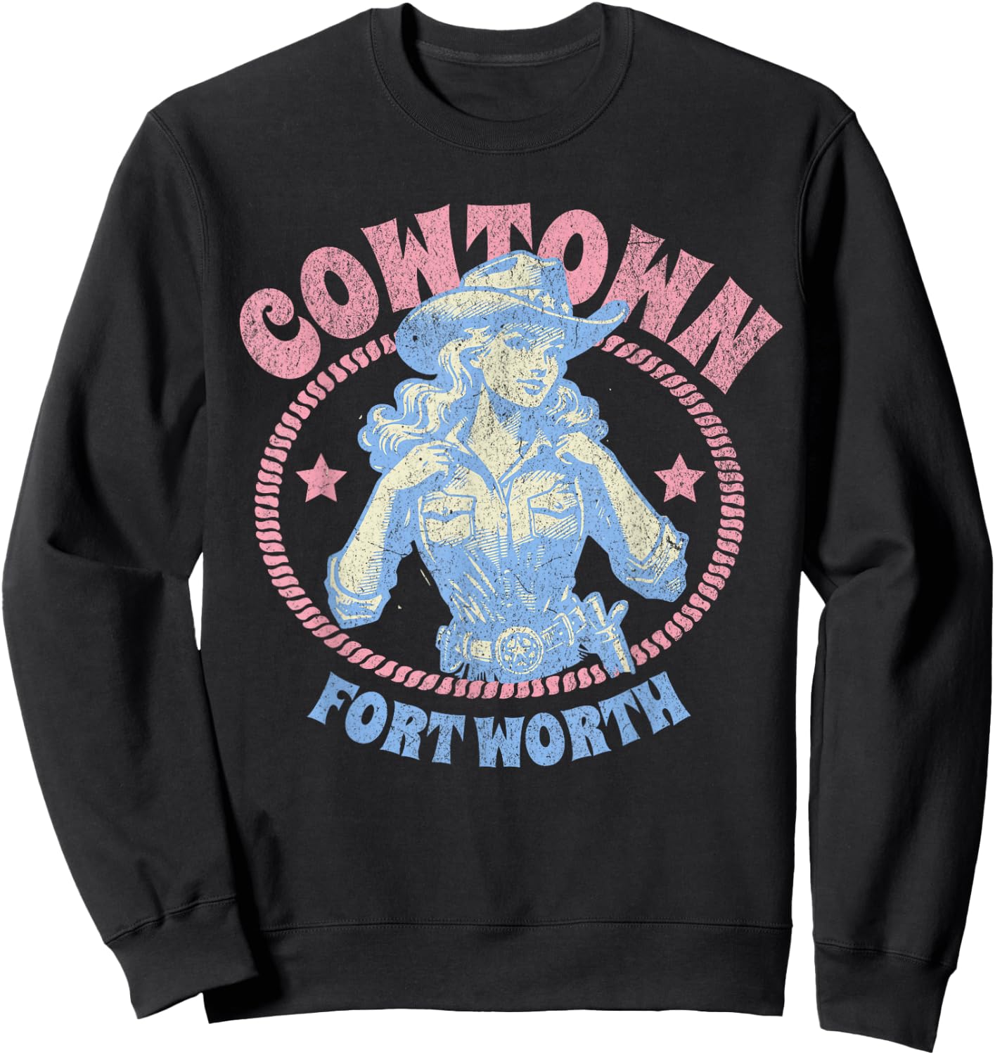 Cowtown Fort Worth Texas Retro Western Cowgirl Sweatshirt - Sweatshirt | Black