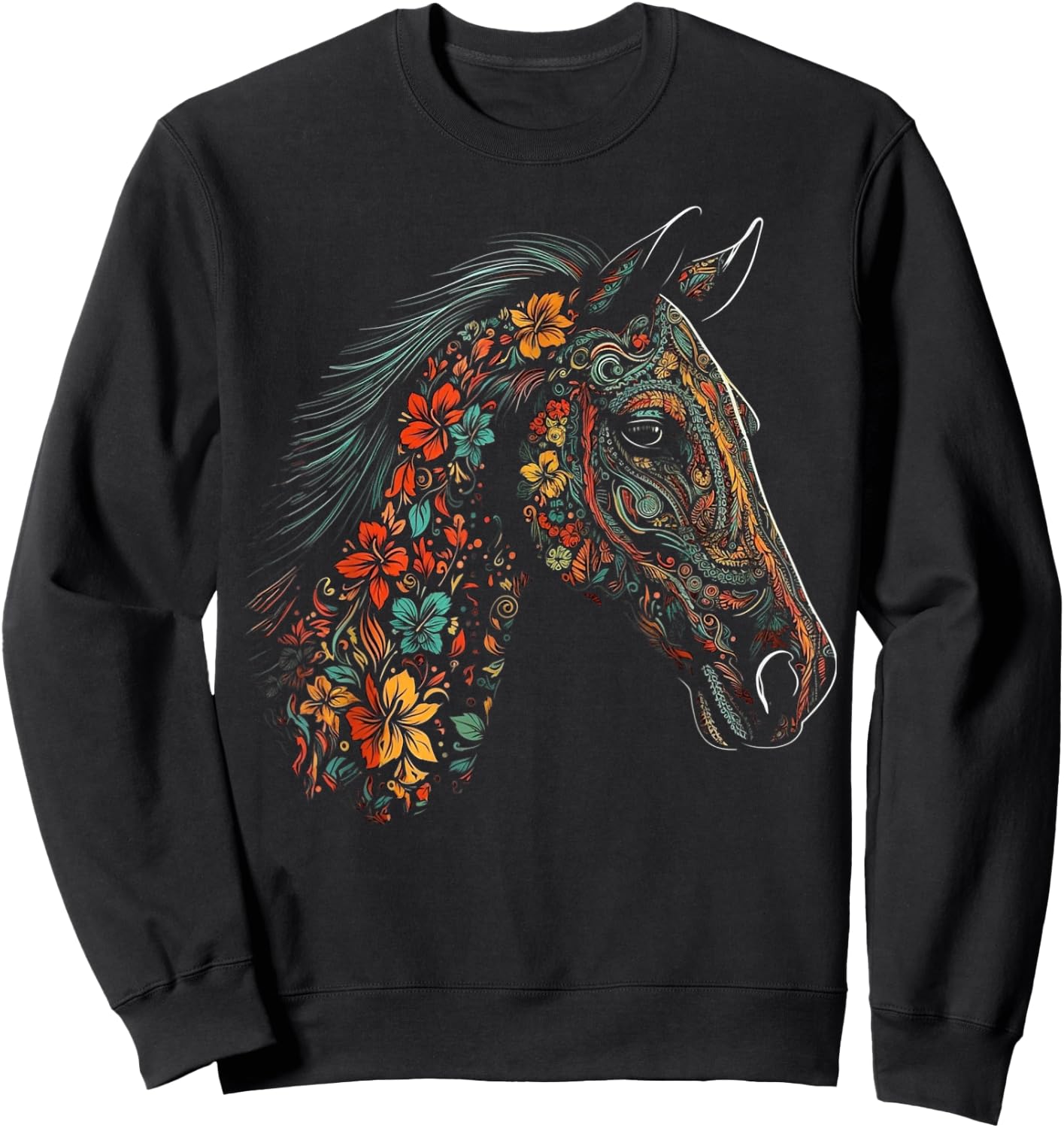 Horse Artwork Flowers - Colourful Riding Animals Horse Sweatshirt - Sweatshirt | Black