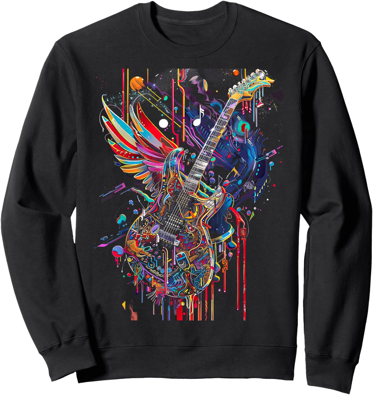 Rock & Roll Guitar with Wings Sweatshirt - Sweatshirt | Black