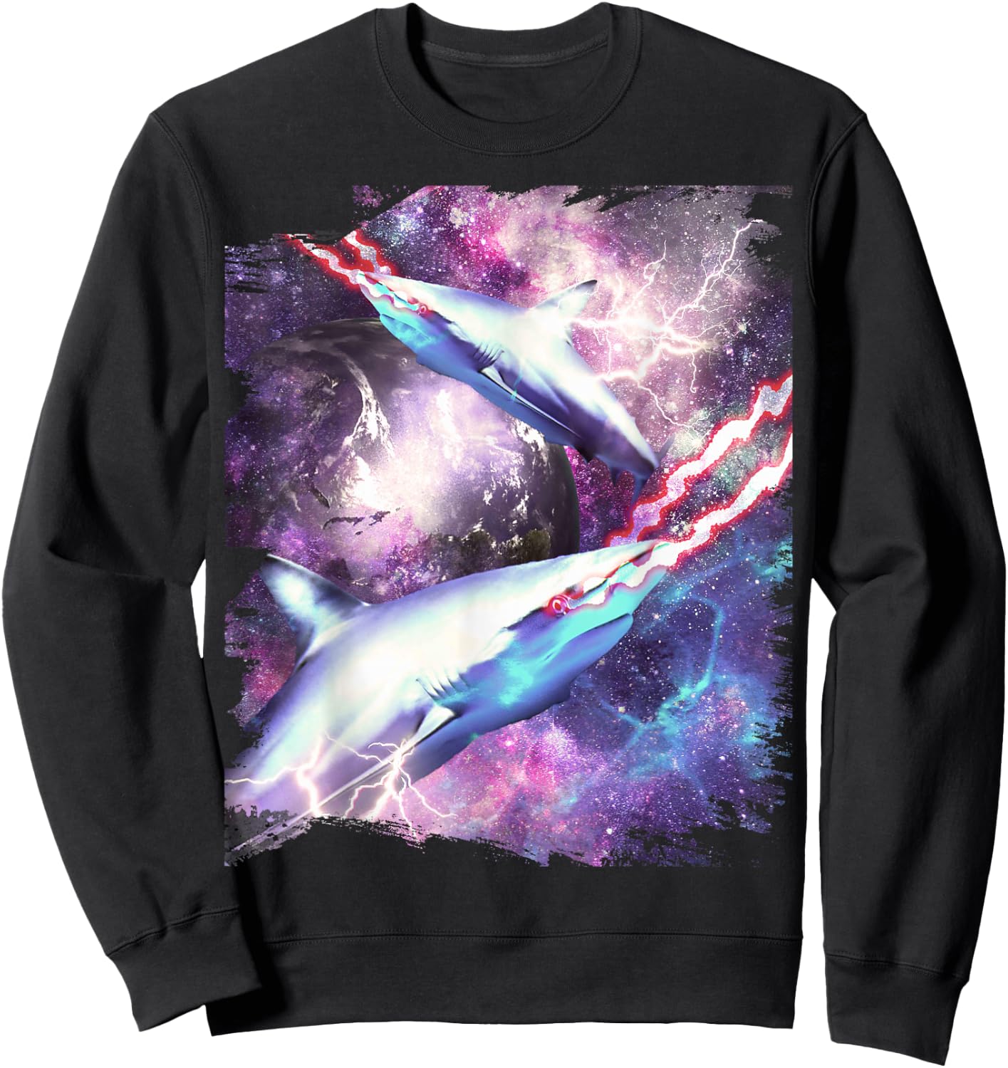 Laser Beam Eyes Shark in Space Sweatshirt - Sweatshirt | Black