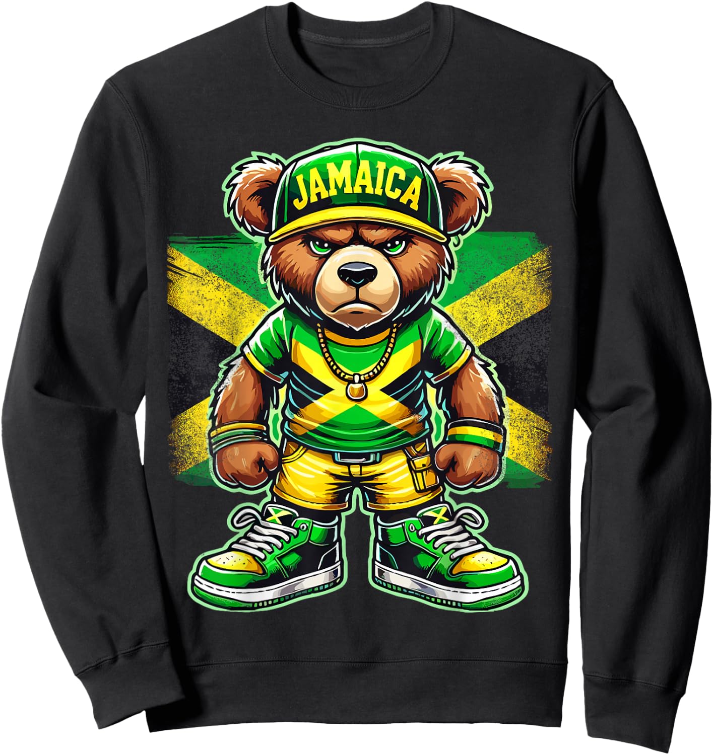 Jamaica Flag Teddy Bear Jamaican Sweatshirt - Sweatshirt | Black