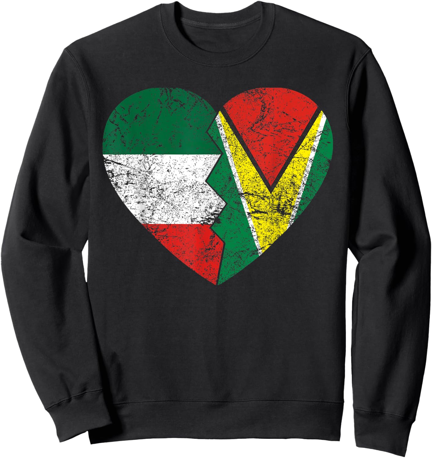 Guyanese Italian Flags Heart | Italy Guyana Roots Vintage Sweatshirt - Sweatshirt | Black