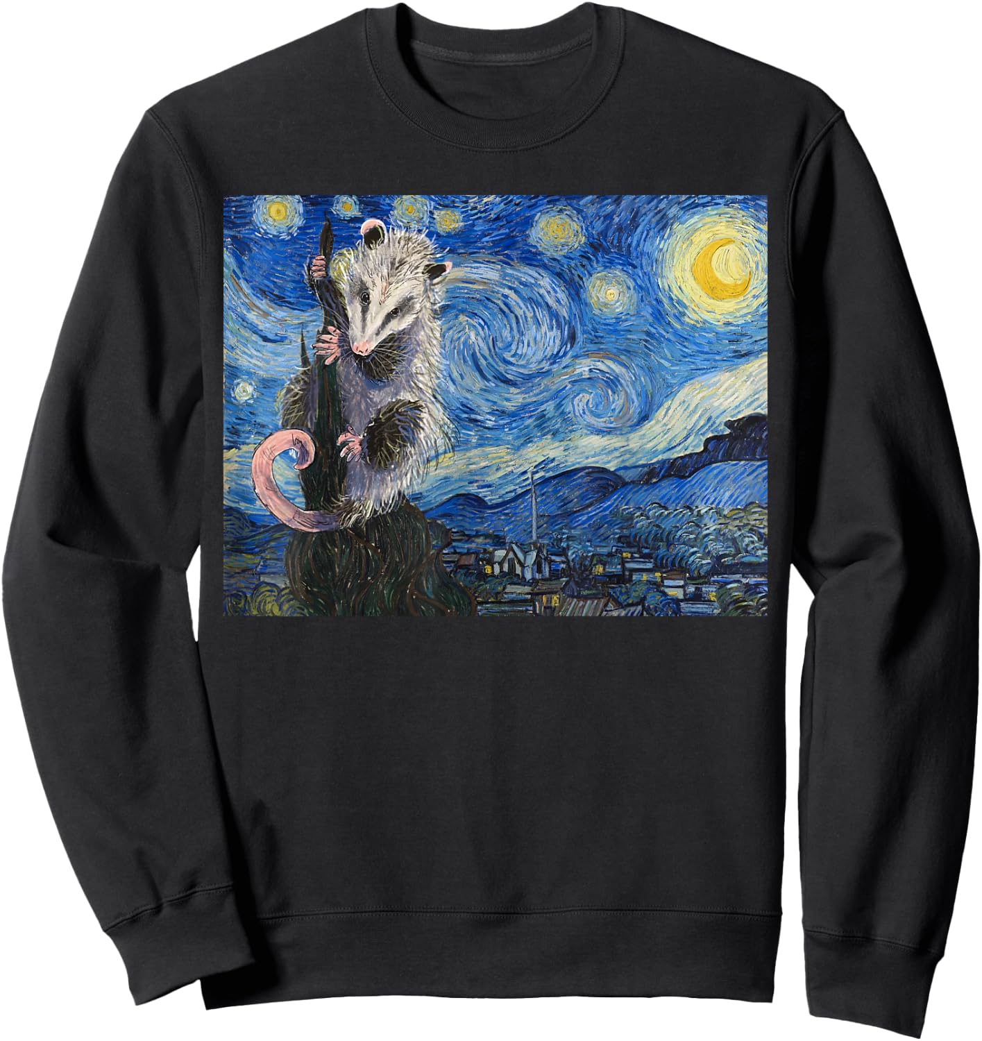 Starry Night Opossum Van Gogh Possum Funny Rodent Animal Sweatshirt - Sweatshirt | Black