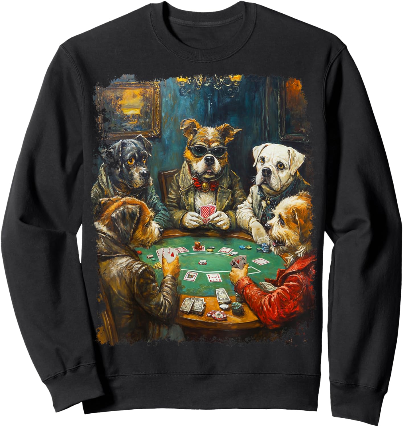 Playing Cards Pop Art Gambling Dogs Playing Poker Cards Sweatshirt - Sweatshirt | Black