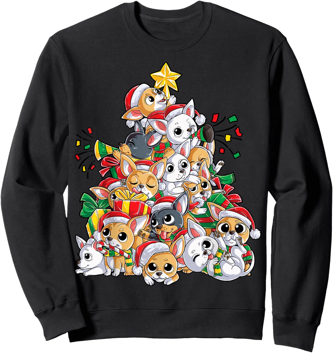 Chihuahua Christmas Tree Dog Santa Xmas Boys Girls Dogmas Sweatshirt - Sweatshirt | Black