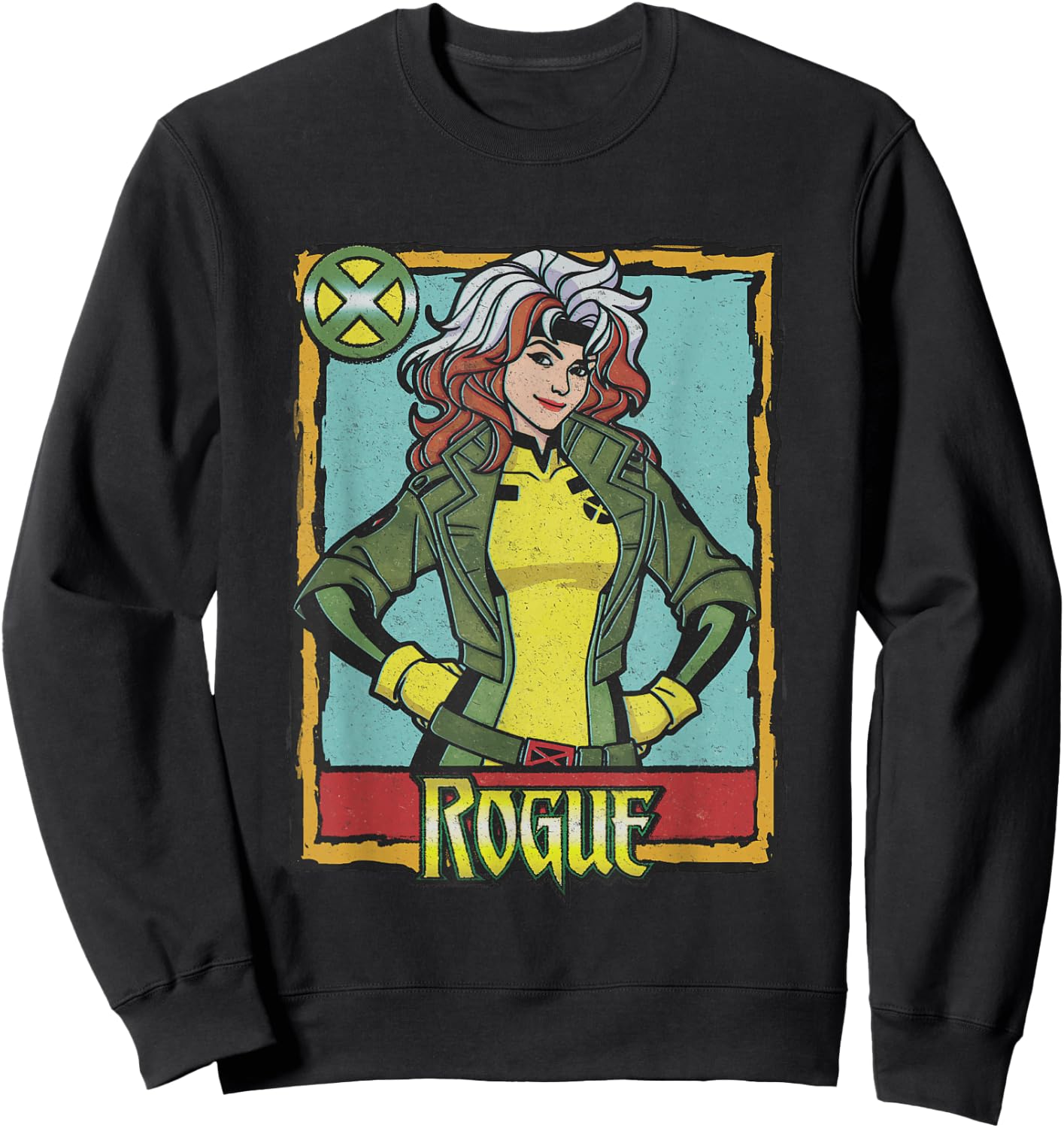 Marvel X-Men Rogue Vintage Playing Card Portrait Sweatshirt - Sweatshirt | Black