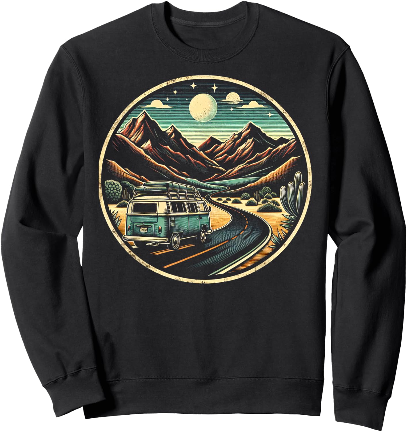 Retro Adventure Apparel Vintage Van Scenic Road Trip Sweatshirt - Sweatshirt | Black