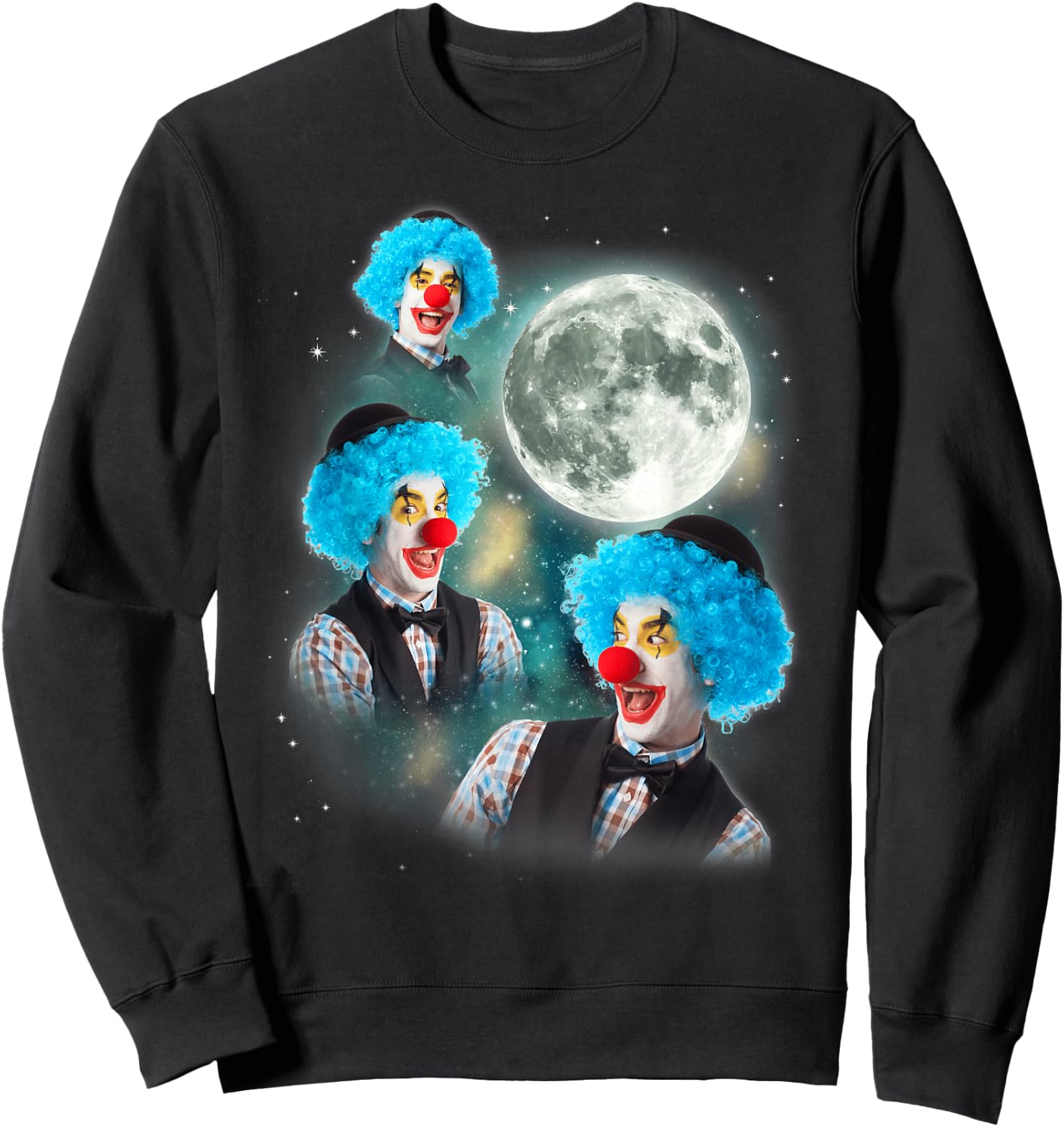 Three Clown Moon | 3 Circus Clowns Ugly Cursed Meme Sweatshirt - Sweatshirt | Black