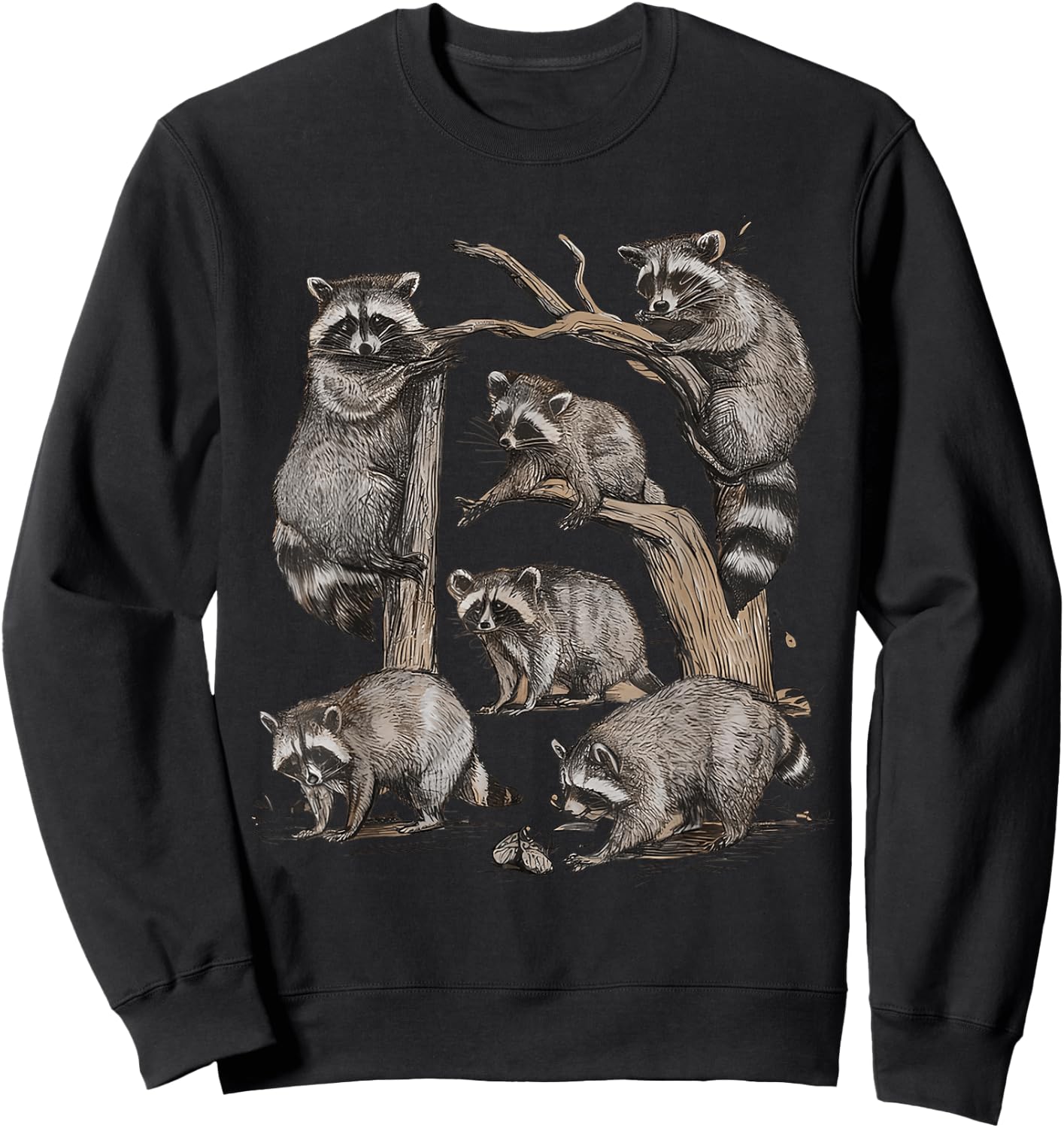 Racoon Portrait Sketch Wild Trash Panda Cute Raccoon Sweatshirt - Sweatshirt | Black