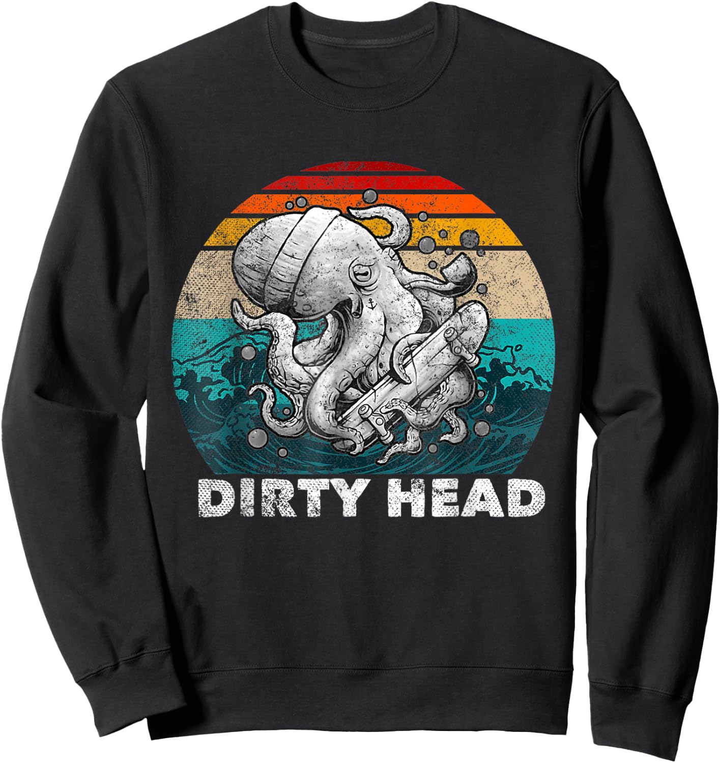 Vintage Dirty Octopus Heads With Skateboard Music Lover Sweatshirt - Sweatshirt | Black