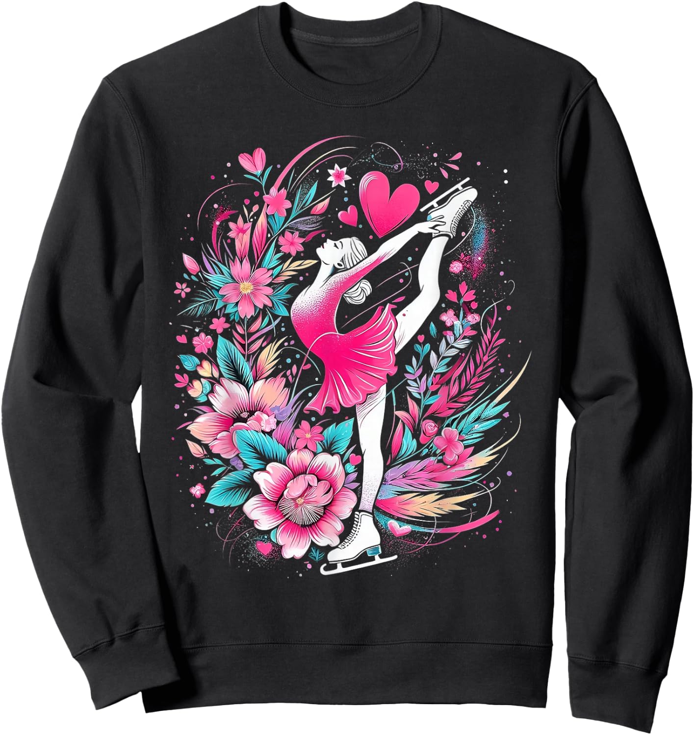 Ice skating girl floral skater girl Sweatshirt - Sweatshirt | Black