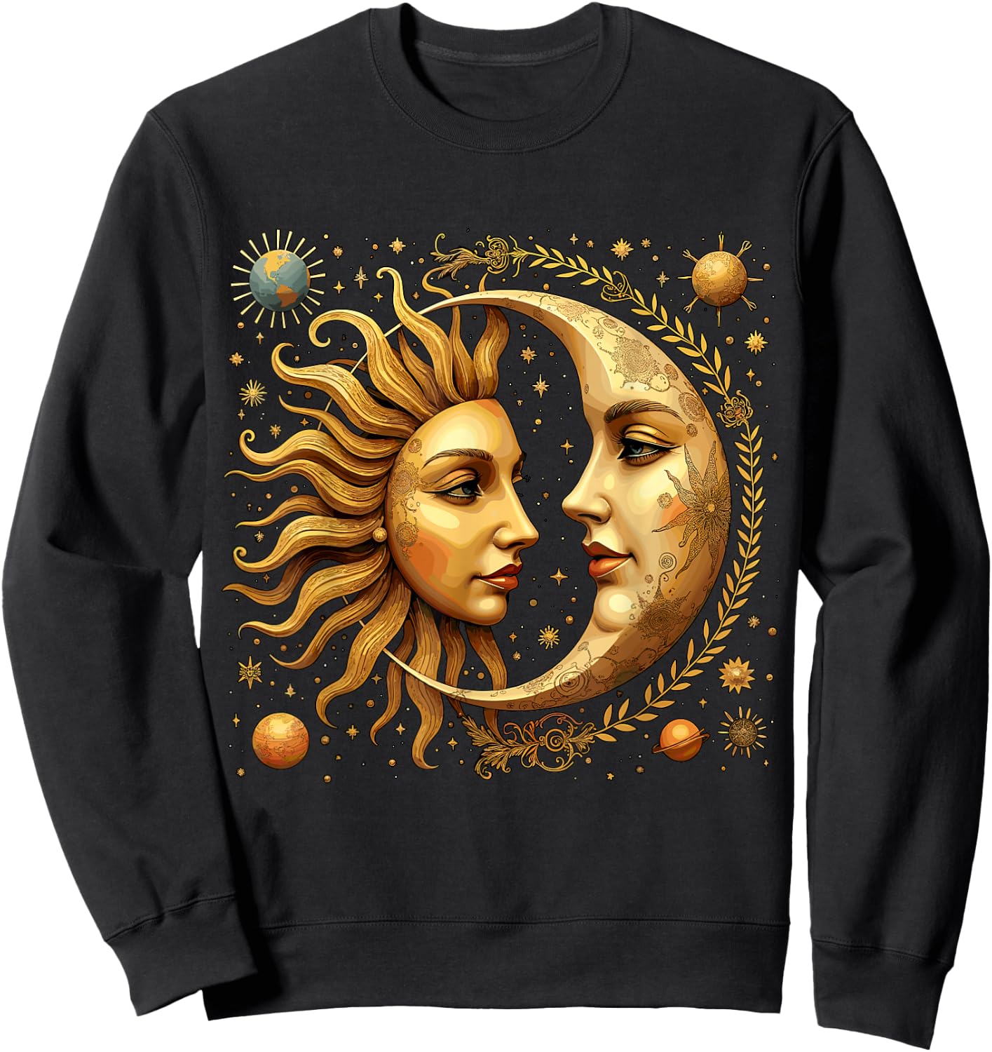 Celestial Moon and Sun Astrology Sweatshirt - Sweatshirt | Black