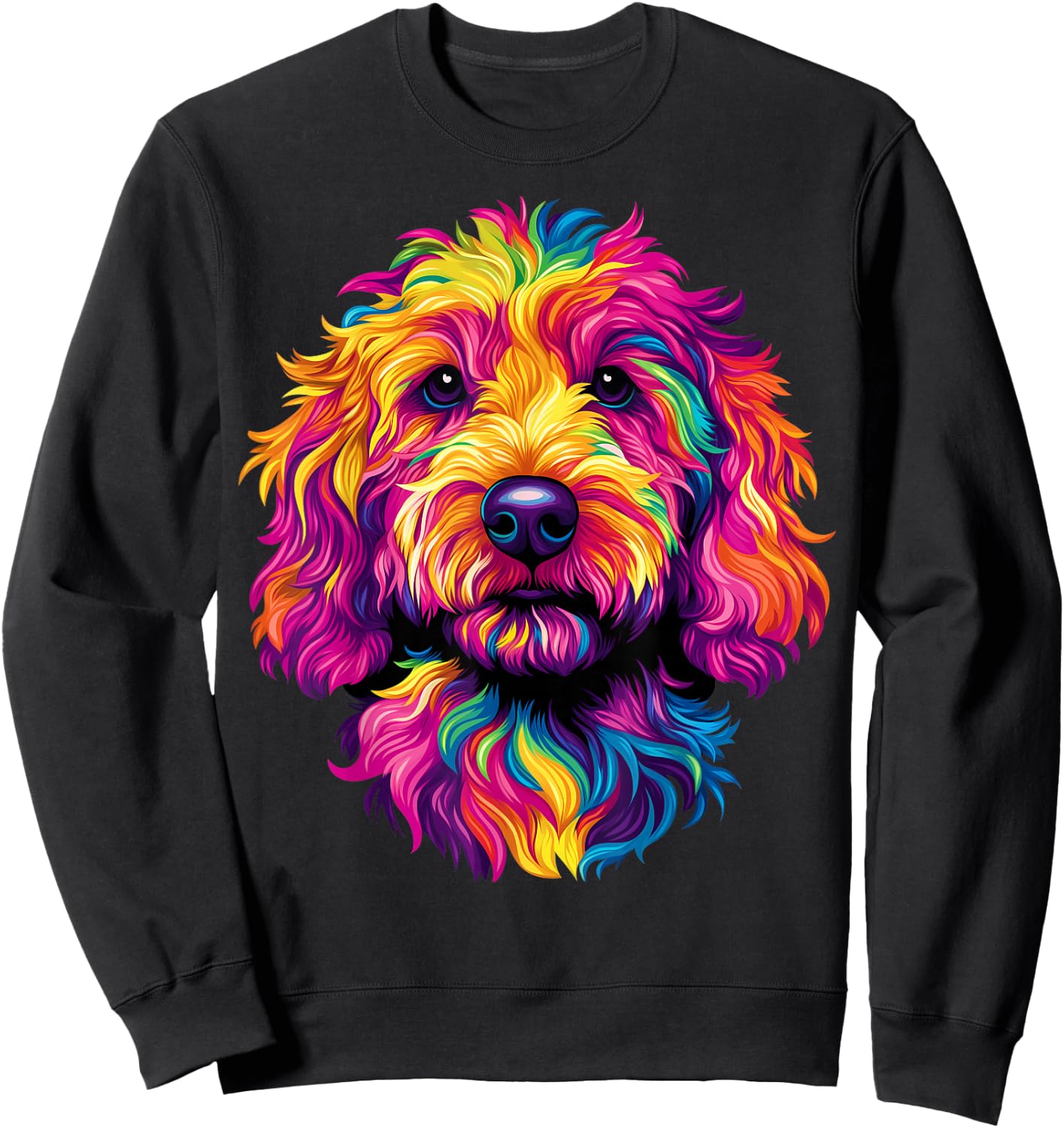 Colorful Goldendoodle Face Golden Doodle Dog Lover Black Sweatshirt - Sweatshirt | Black