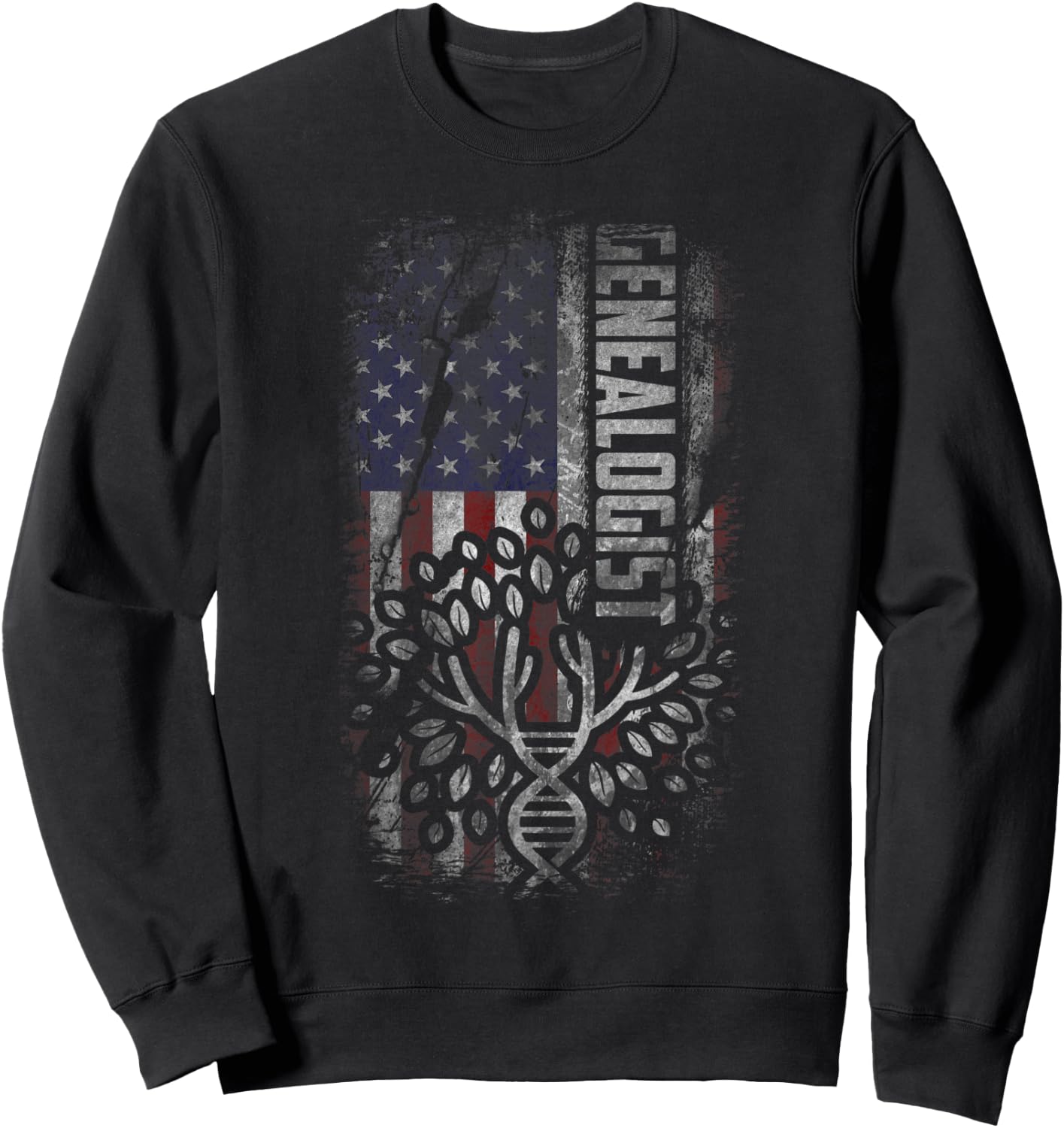 USA Flag Genealogy Shirt Women DNA Tree Genealogist Sweatshirt - Sweatshirt | Black
