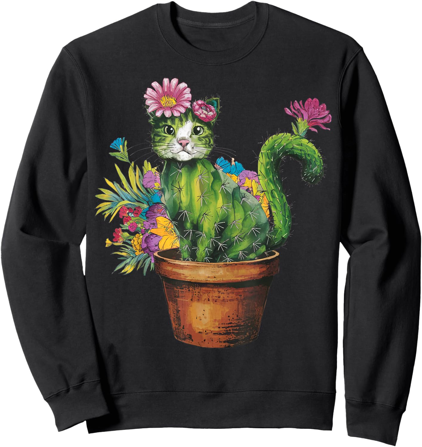 Cat Cactus Gardening Gifts For Cat Lover Cat Mom Cat Dad Sweatshirt - Sweatshirt | Black