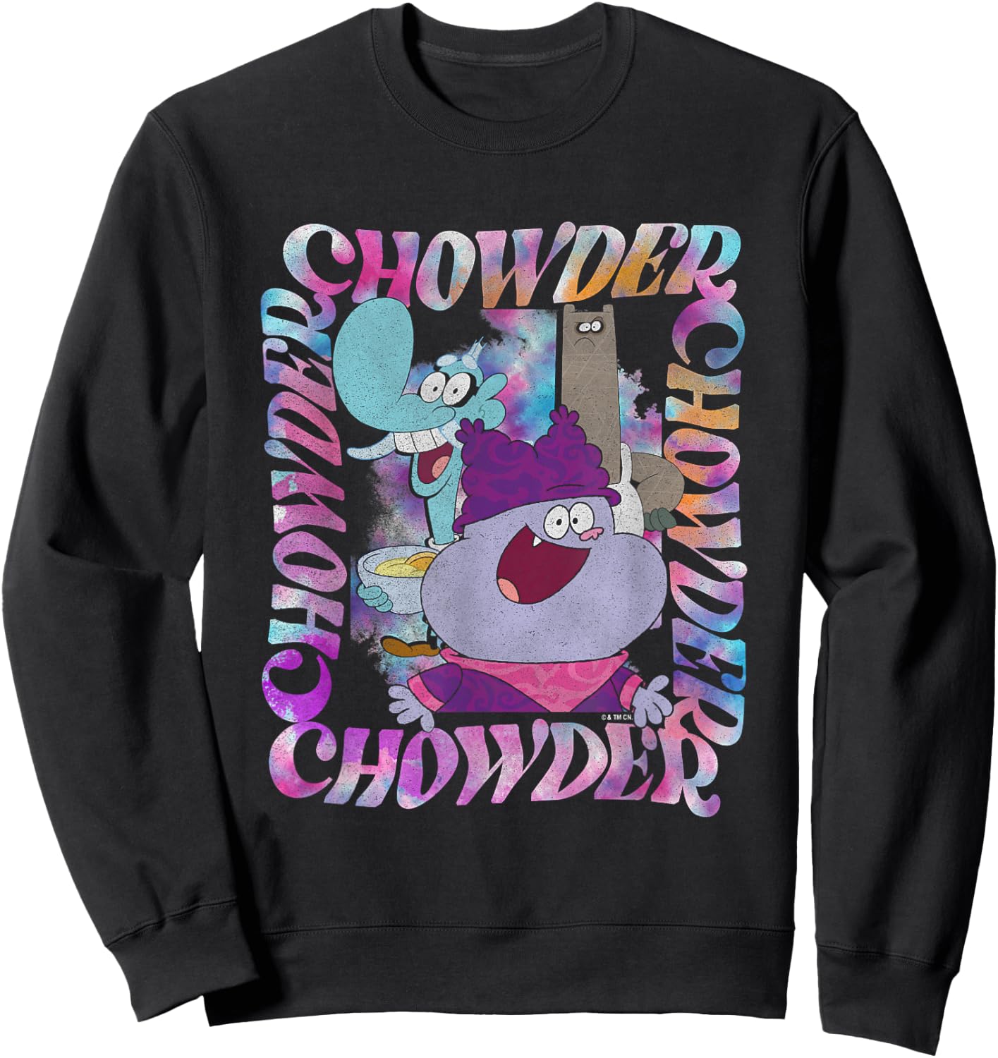 Chowder Mung & Shnitzel Vintage Wavy Text Portrait Sweatshirt - Sweatshirt | Black